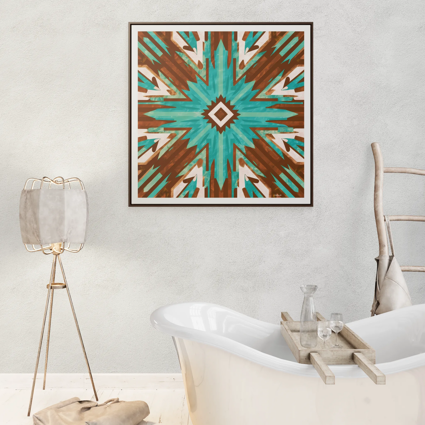 Canvas Wall Art, Turquoise and Brown Boho Southwestern Abstract Design, Ethnic Home Decor - Square Frame, , Gallery - LOLA VEGAS ART
