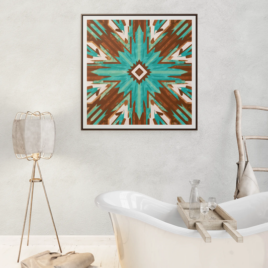 Canvas Wall Art, Turquoise and Brown Boho Southwestern Abstract Design, Ethnic Home Decor - Square Frame, , Gallery - LOLA VEGAS ART