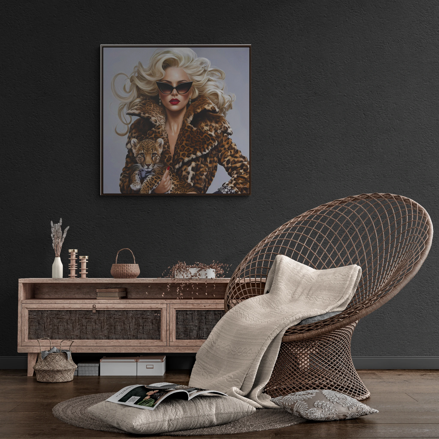 Fashionista Glamour Leopard Woman Square Frame Canvas Wall Art, Fashion Decor, Gift for Her, Leopard Print Wall Decor, Trendy Home Accent - LOLA VEGAS ART