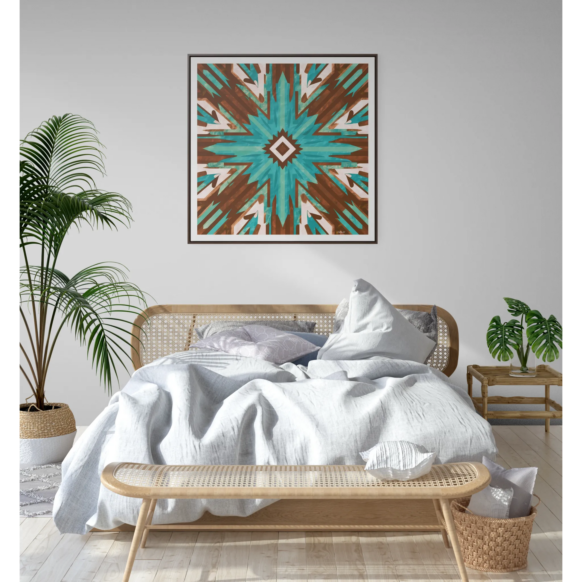 Canvas Wall Art, Turquoise and Brown Boho Southwestern Abstract Design, Ethnic Home Decor - Square Frame, , Gallery - LOLA VEGAS ART