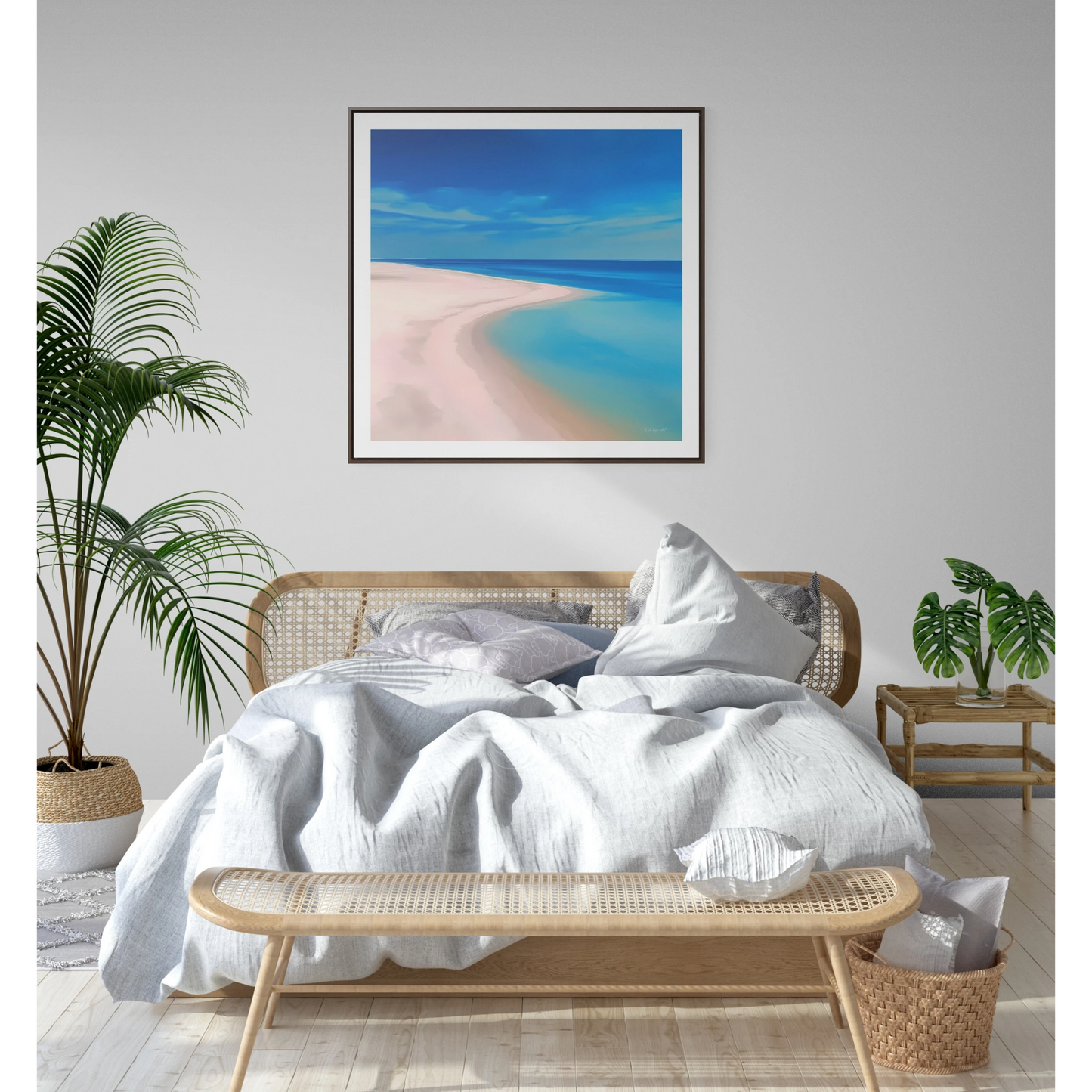 Square Frame Wall Art, Coastal Beach Decor, Gallery Canvas Wraps, Aerial Beach Scene, Serene Summer Beach Print, Ocean Wall Decor, Sandy - LOLA VEGAS ART