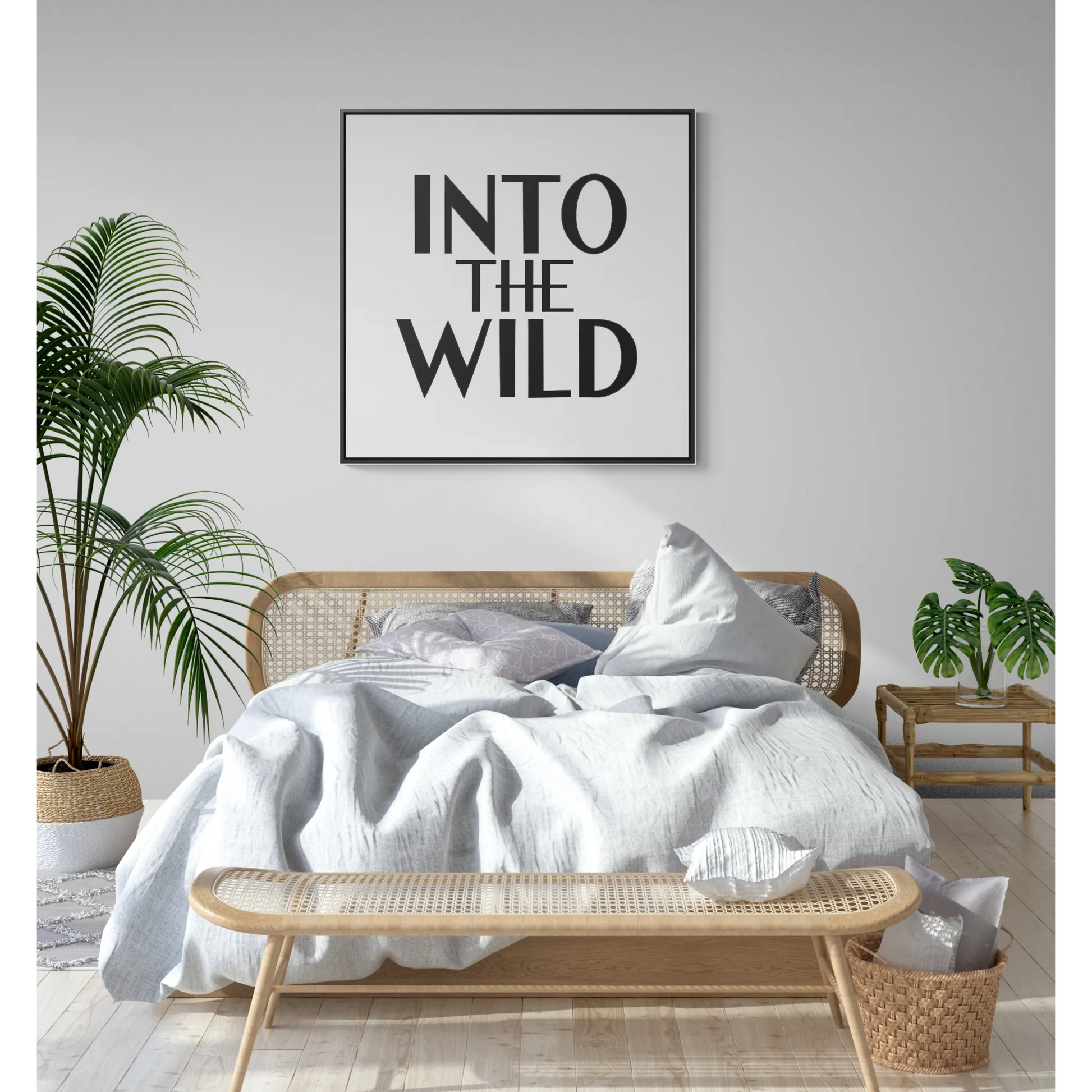 Square Frame Wall Art, Into The WILD Typography Home Decor, Gallery Canvas Wraps, Cool Black and White Design, Modern Living Room Decor, - LOLA VEGAS ART