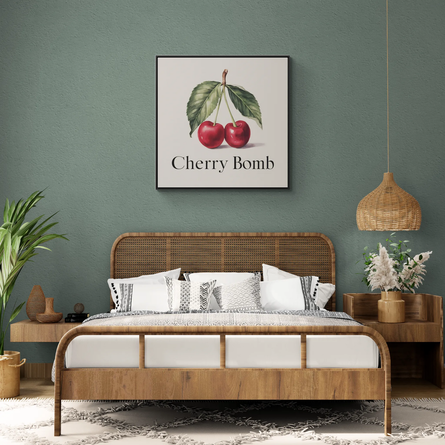 Square Frame Wall Art, Cherry Bomb Cherries Gallery Canvas Wrap, Cute Quirky Home Decor, Kitchen Decor, Fruit Lover Gift, Square Wall - LOLA VEGAS ART