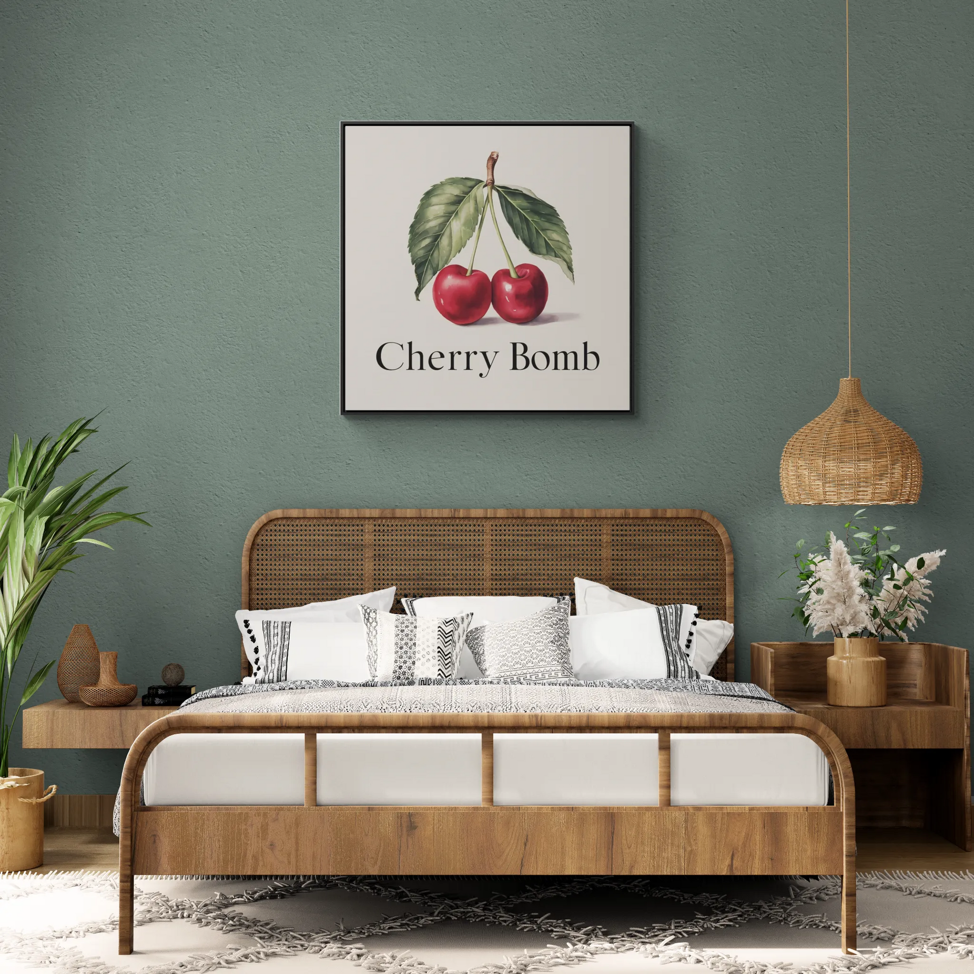 Square Frame Wall Art, Cherry Bomb Cherries Gallery Canvas Wrap, Cute Quirky Home Decor, Kitchen Decor, Fruit Lover Gift, Square Wall - LOLA VEGAS ART