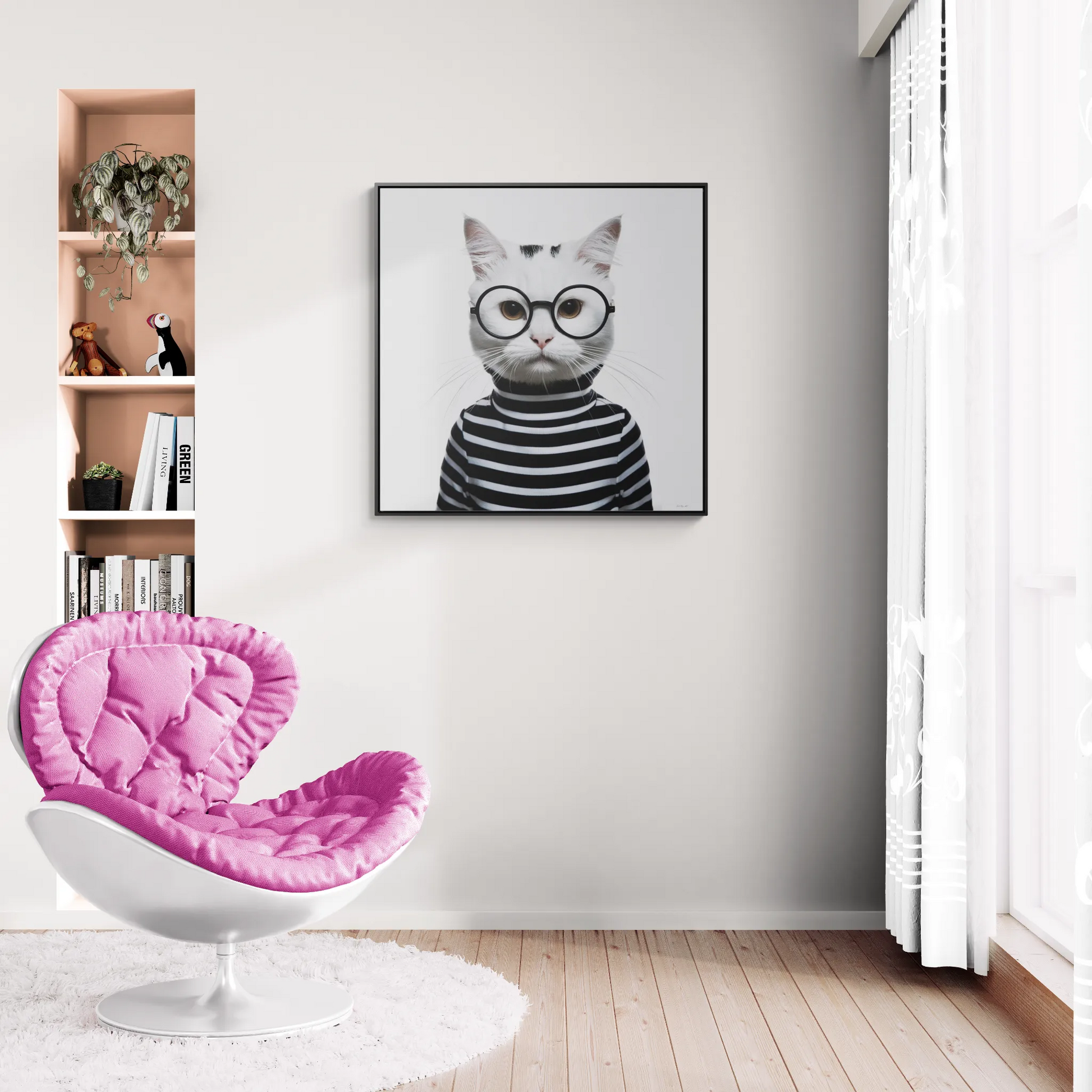 Square Canvas Wall Art, Maxwell Furrington Cool Cat Framed Animal Home Decor, Gallery Canvas Wraps, Square Frame, Wall Hanging, Living Room - LOLA VEGAS ART