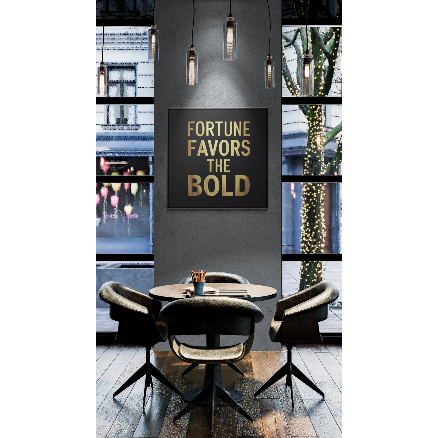 Inspirational Canvas Wall Art, Quote Fortune Favors The Bold, Black Square Frame, Ambitious Decor, Motivational Home Accent, Success Decor - LOLA VEGAS ART