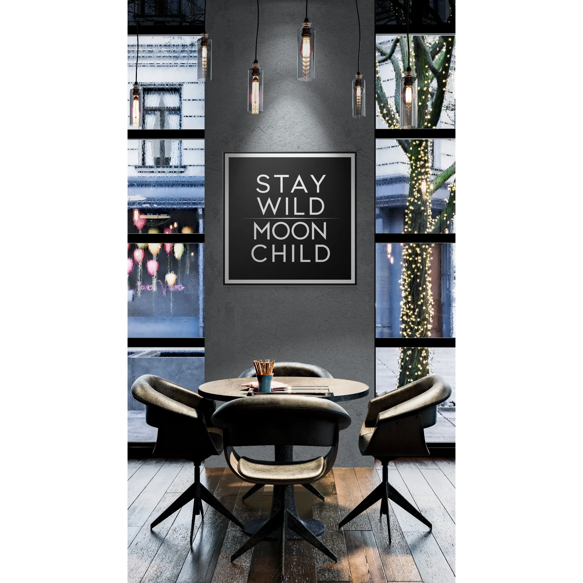 Square Frame Canvas Wall Art, Stay Wild Moon Child Typography Print, Black and White Home Decor, Gallery Canvas Wraps, Boho Wall Hanging, - LOLA VEGAS ART