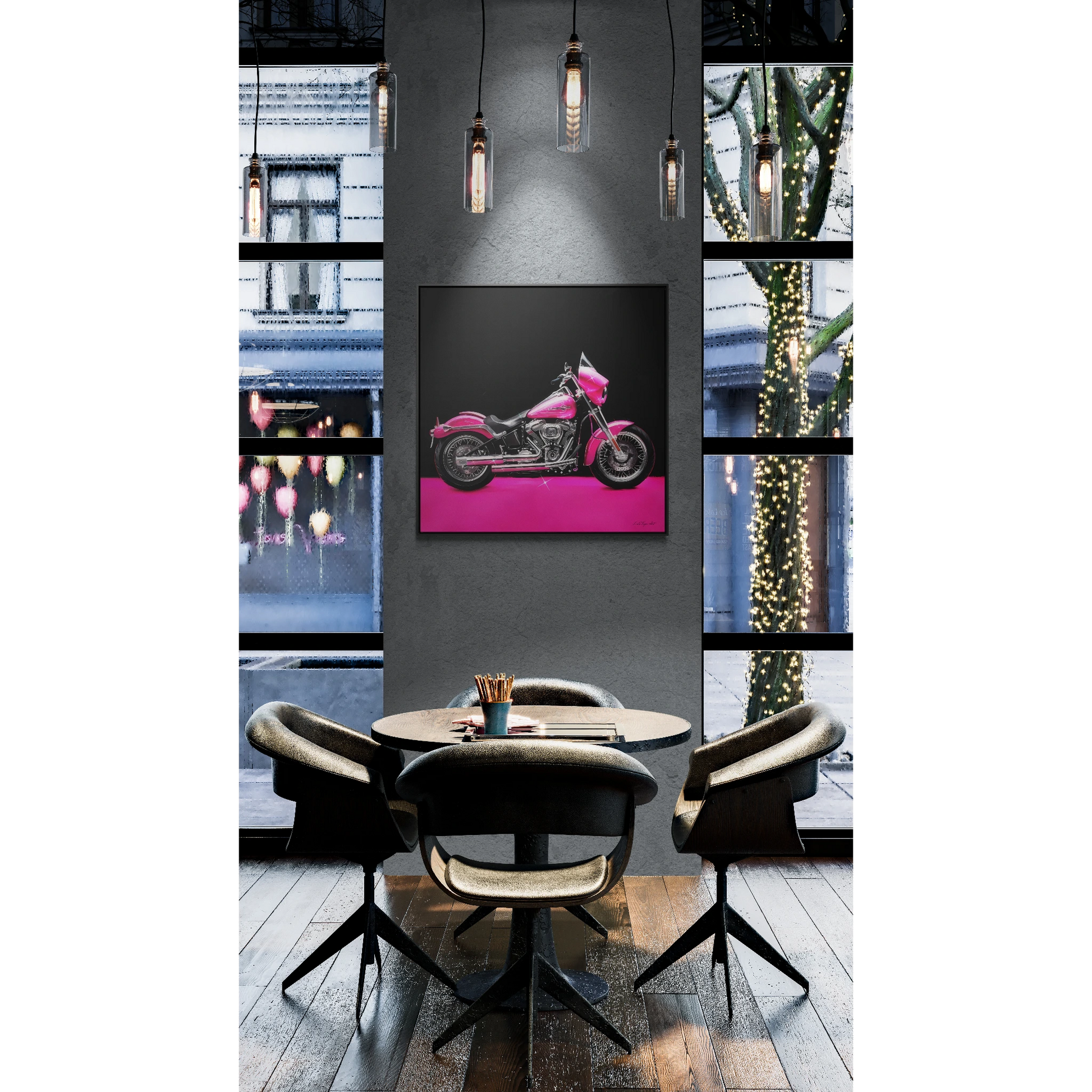 Square Framed Canvas Wall Art, Hot Pink Motorcycle Bling Glamorous Fashionista Decor, Gallery Canvas Wraps, Square Frame, Home Wall Decor, - LOLA VEGAS ART