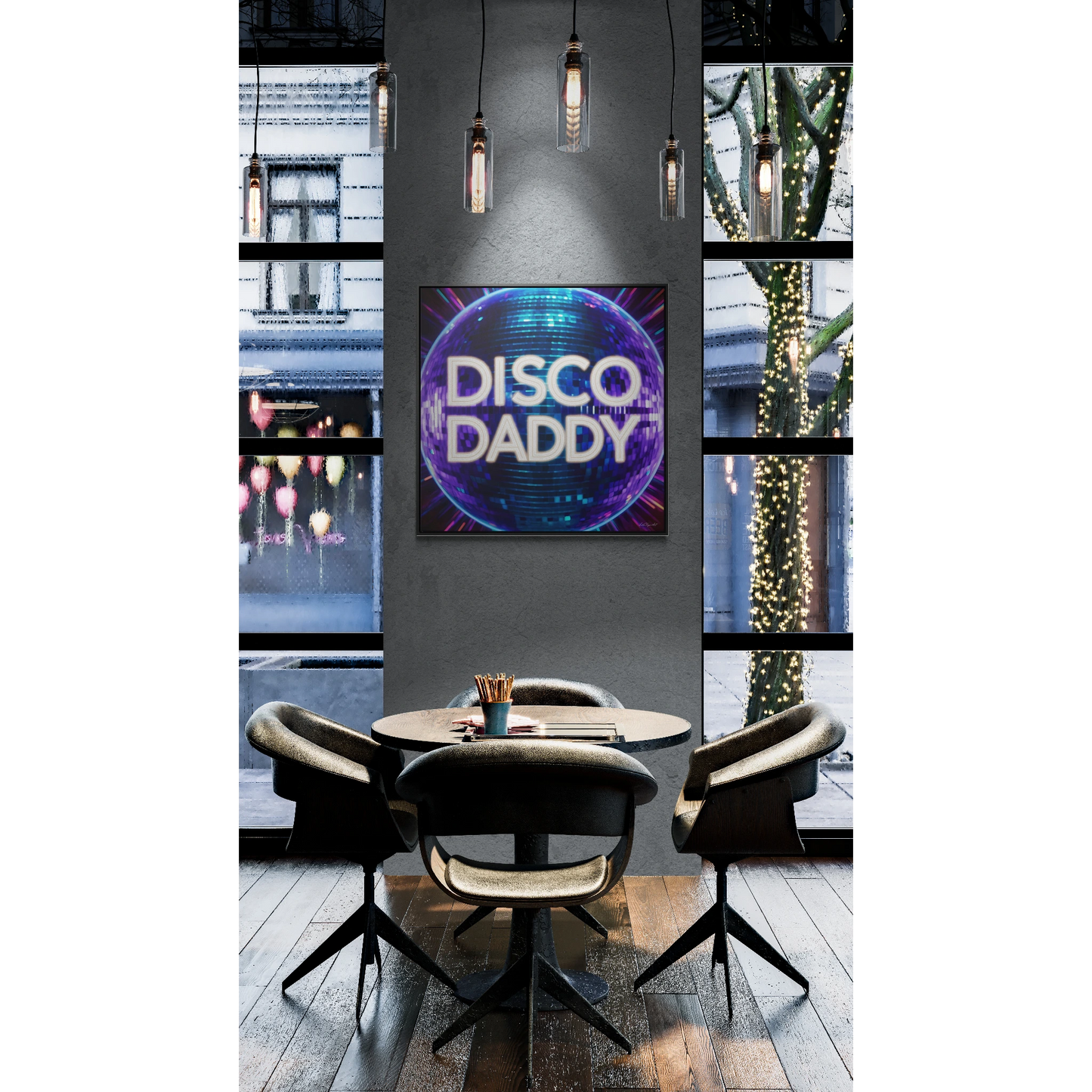 Disco Daddy Purple Disco Ball Canvas Wall Art, Square Frame, Retro Funky Decor, Gallery Canvas Wrap, Home Wall Decor, Wall Art Decor, Purple - LOLA VEGAS ART