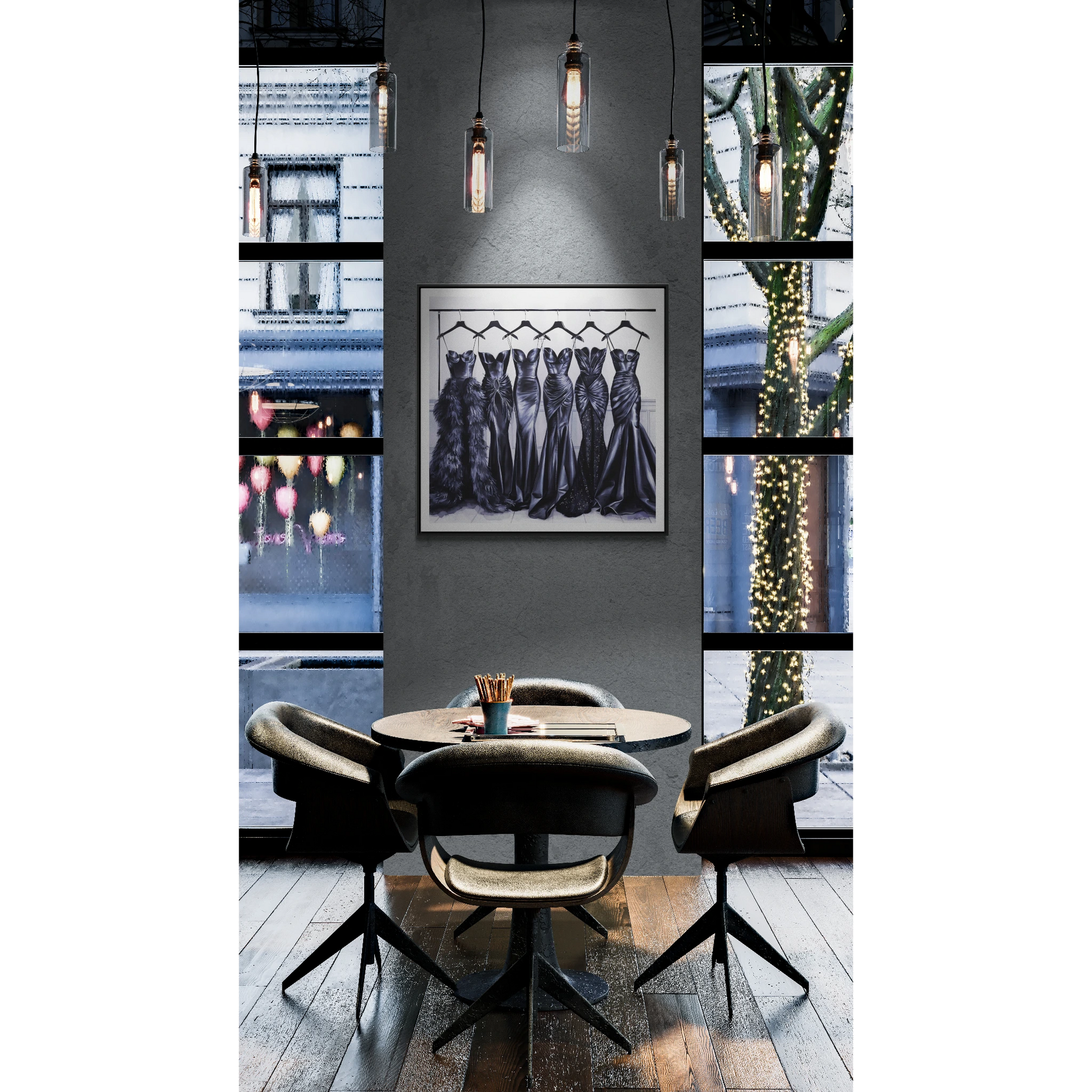 Fashion Wall Art Square Frame, Black Evening Gowns Canvas, Hollywood Regency Glam Home Decor, Gallery Canvas Wraps, Square Frame, Square - LOLA VEGAS ART