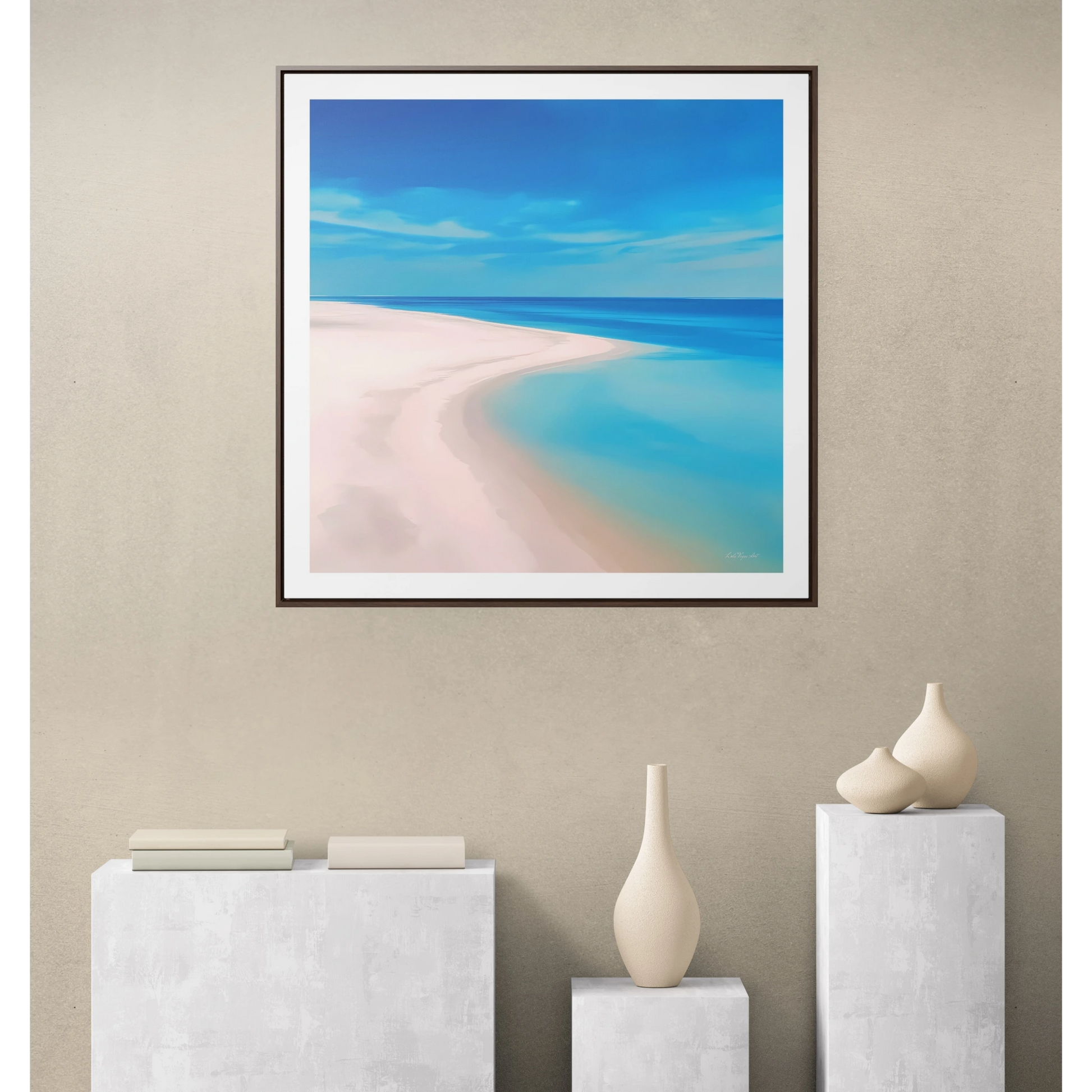 Square Frame Wall Art, Coastal Beach Decor, Gallery Canvas Wraps, Aerial Beach Scene, Serene Summer Beach Print, Ocean Wall Decor, Sandy - LOLA VEGAS ART