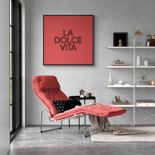 Square Frame Wall Art, LA DOLCE VITA Typography Canvas, Orange and Black, Cool Home Decor, Gallery Canvas Wrap, Home Office Decor, Unique - LOLA VEGAS ART