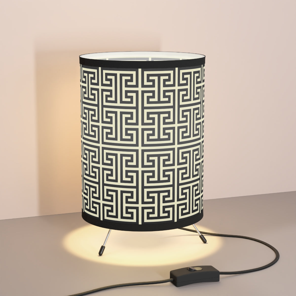 Chic Tripod Lamp with Geometric Printed Shade, Modern Lighting, Home Decor, Contemporary Gift, Accent Lighting, Stylish Interior Design - LOLA VEGAS ART