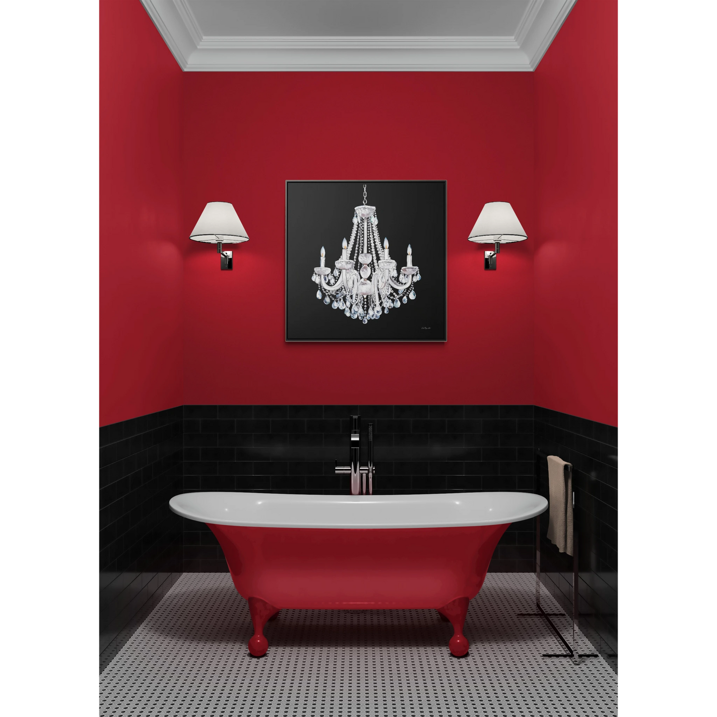 Square Frame Canvas Wall Art, Luxurious White Crystal Chandelier Painting for Fashionistas, Glamorous Wall Decor, Gallery Canvas Wraps, - LOLA VEGAS ART