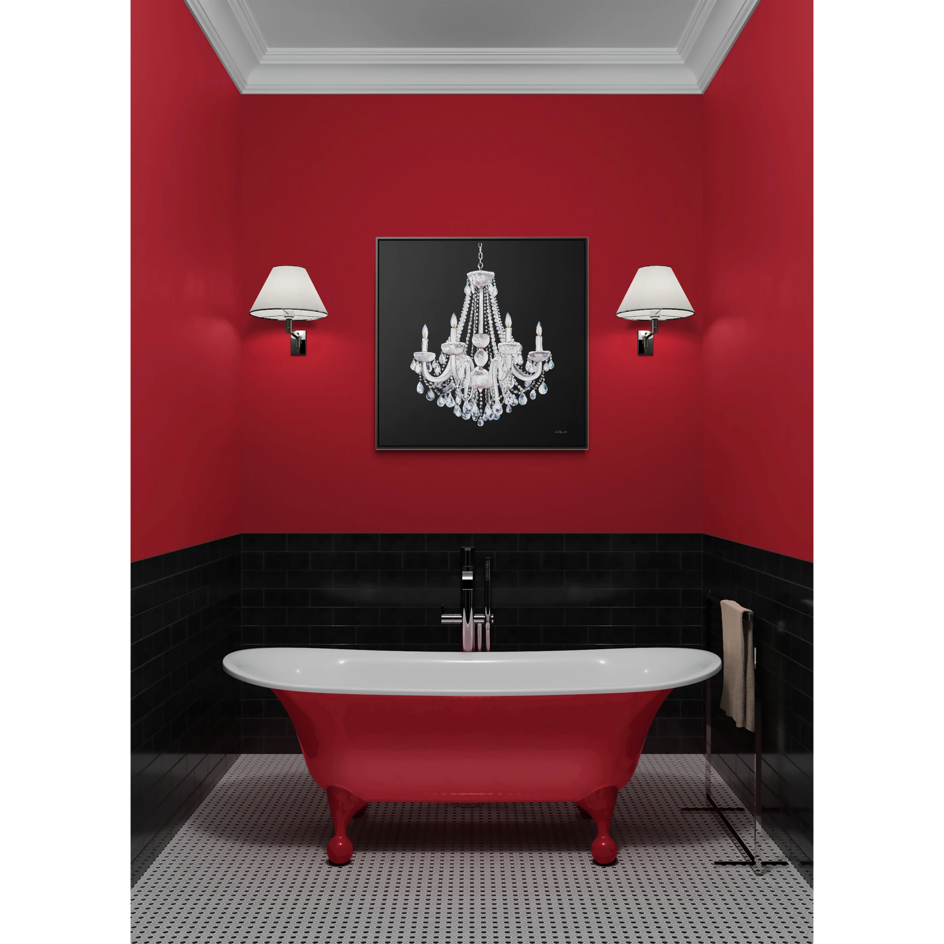 Square Frame Canvas Wall Art, Luxurious White Crystal Chandelier Painting for Fashionistas, Glamorous Wall Decor, Gallery Canvas Wraps, - LOLA VEGAS ART