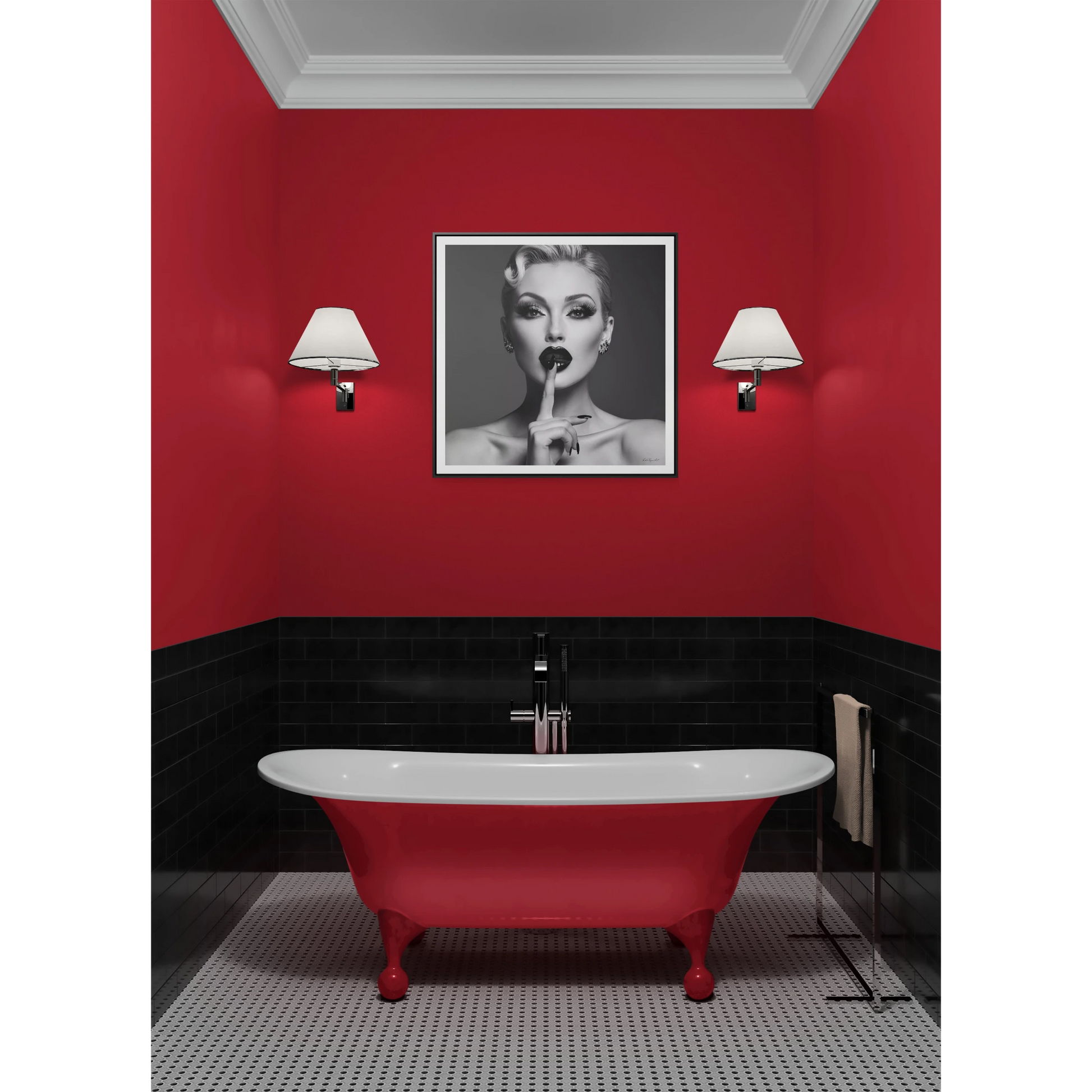 Square Frame Canvas Wall Art, Black & White Glamorous Woman Be Quiet Portrait, Fine Art Photography, Gallery Canvas Wraps, Home Decor, Wall - LOLA VEGAS ART