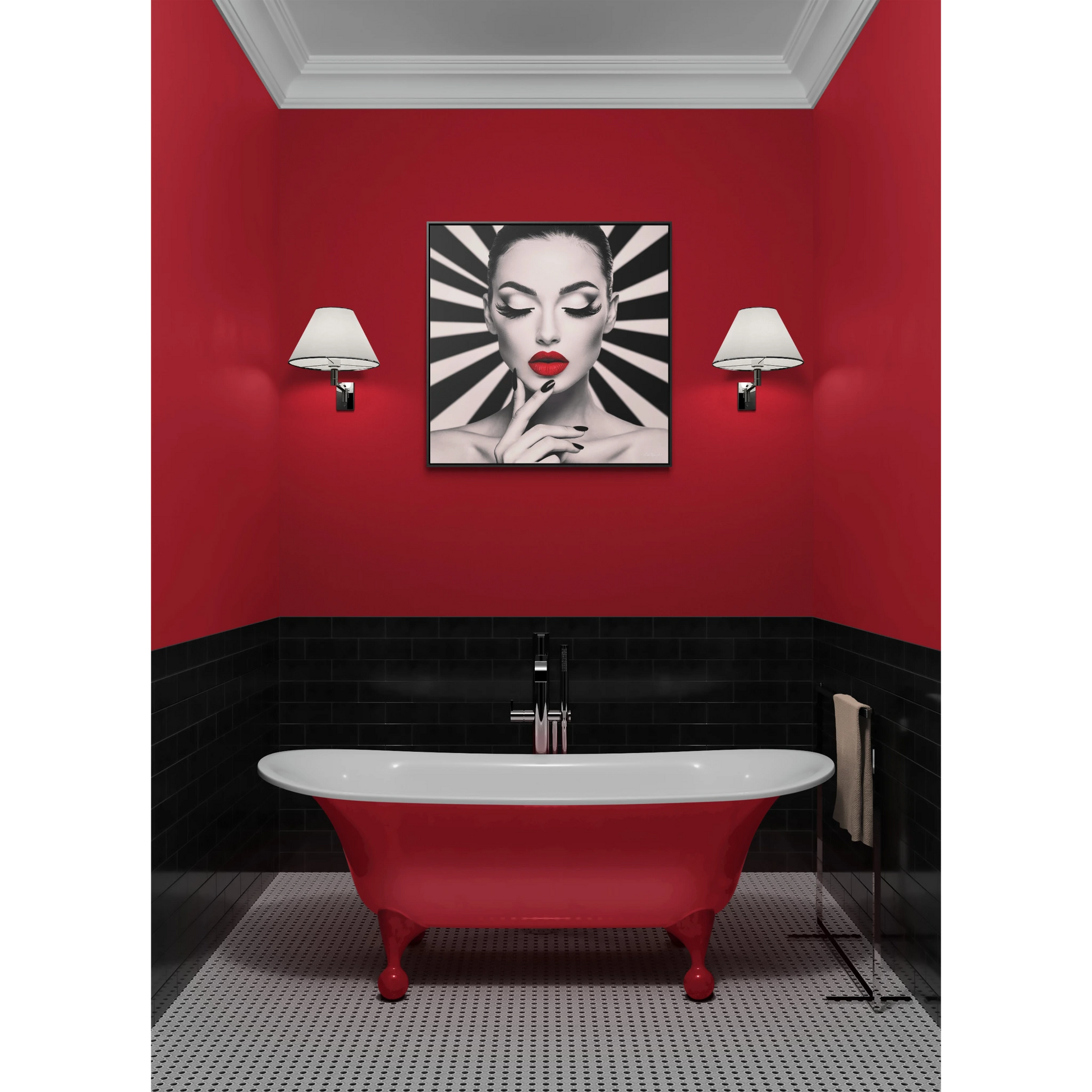 Fashionista Square Frame Canvas Wall Art, Hypnotic Woman Red Lipstick Fine Art Print, Dramatic Glam Decor, Gallery Canvas Wraps, Square - LOLA VEGAS ART