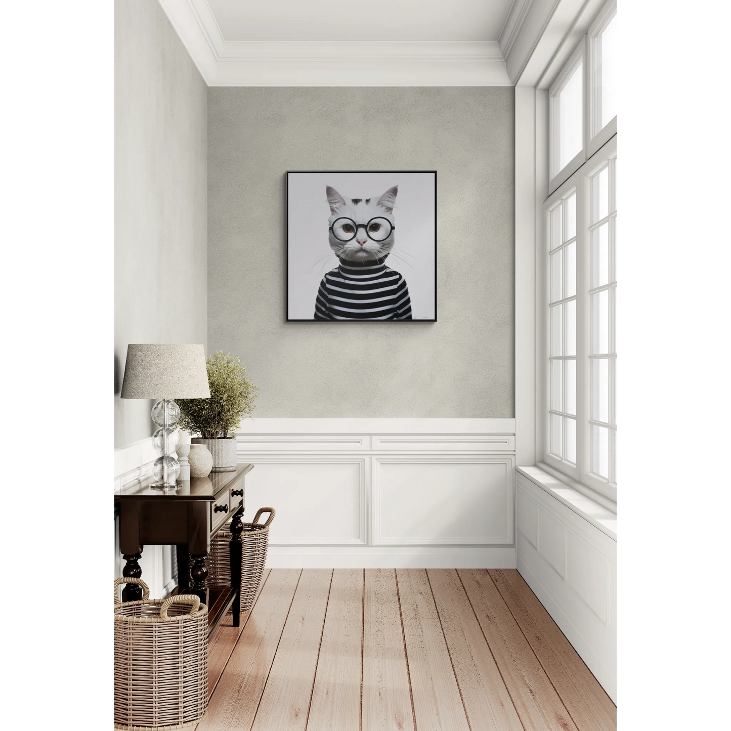 Square Canvas Wall Art, Maxwell Furrington Cool Cat Framed Animal Home Decor, Gallery Canvas Wraps, Square Frame, Wall Hanging, Living Room - LOLA VEGAS ART