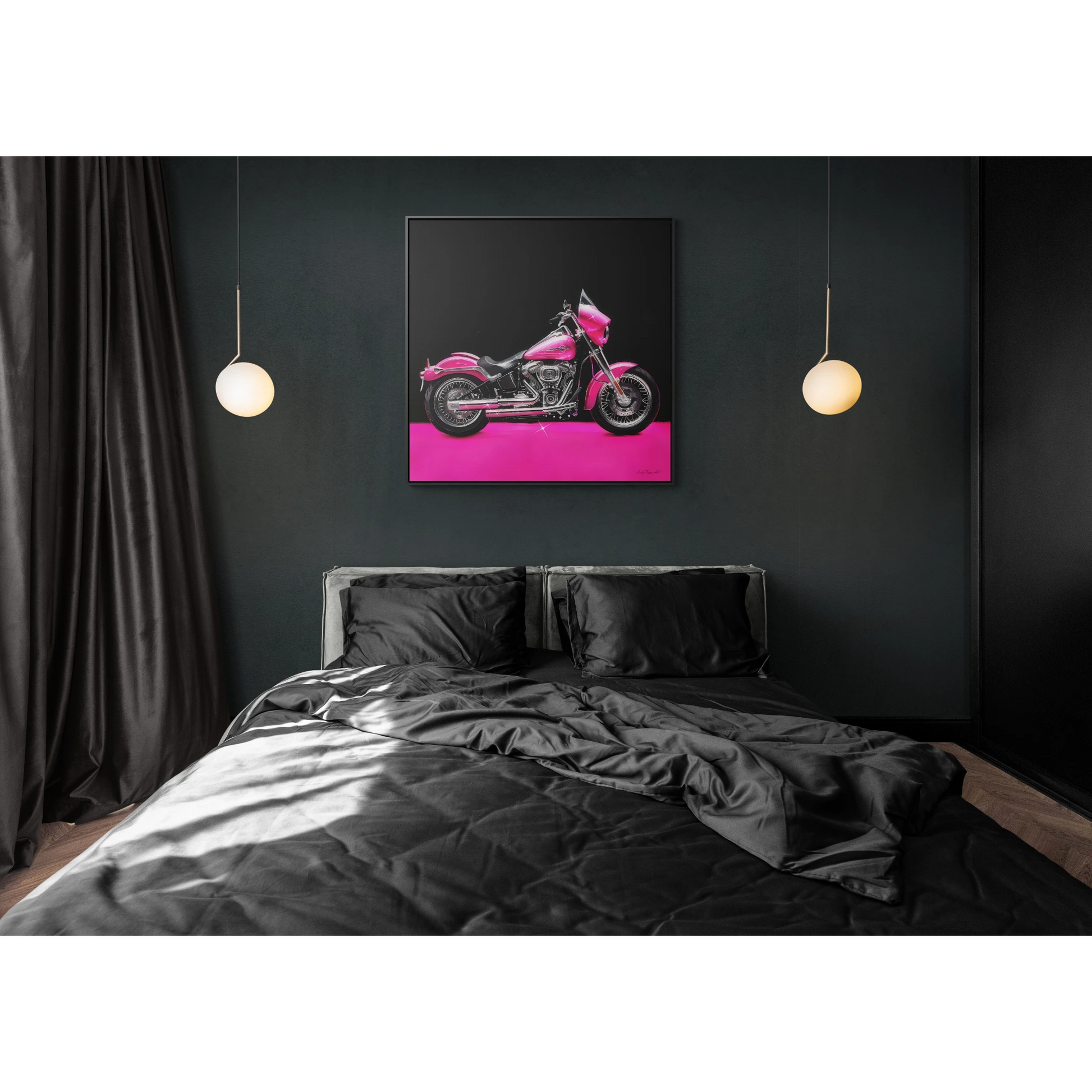 Square Framed Canvas Wall Art, Hot Pink Motorcycle Bling Glamorous Fashionista Decor, Gallery Canvas Wraps, Square Frame, Home Wall Decor, - LOLA VEGAS ART