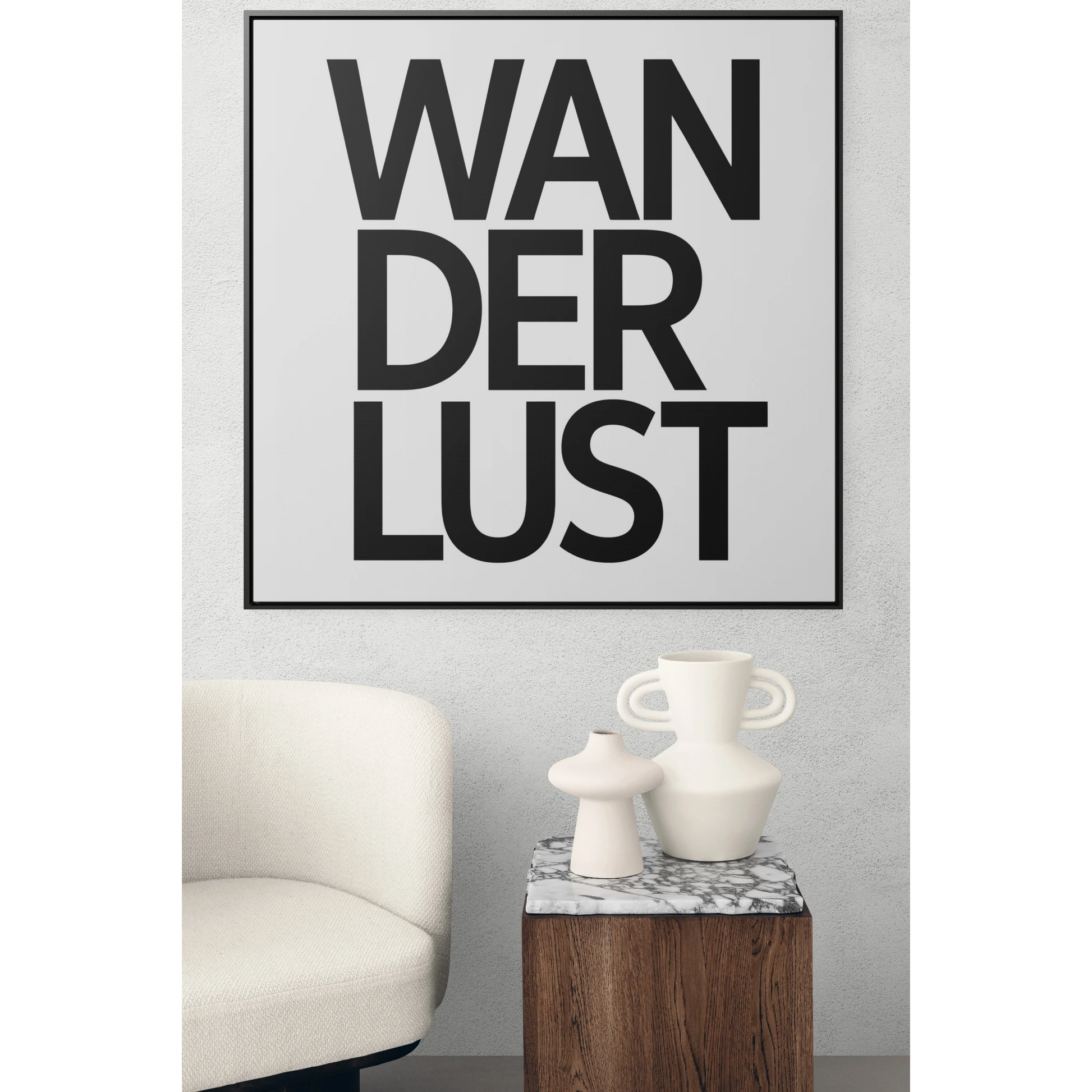 Typography Wanderlust Square Canvas Wrap Wall Art, Travel Lovers Home Decor, Gallery Frame Quote Print, Wall Hanging, Adventure Art Gift, - LOLA VEGAS ART