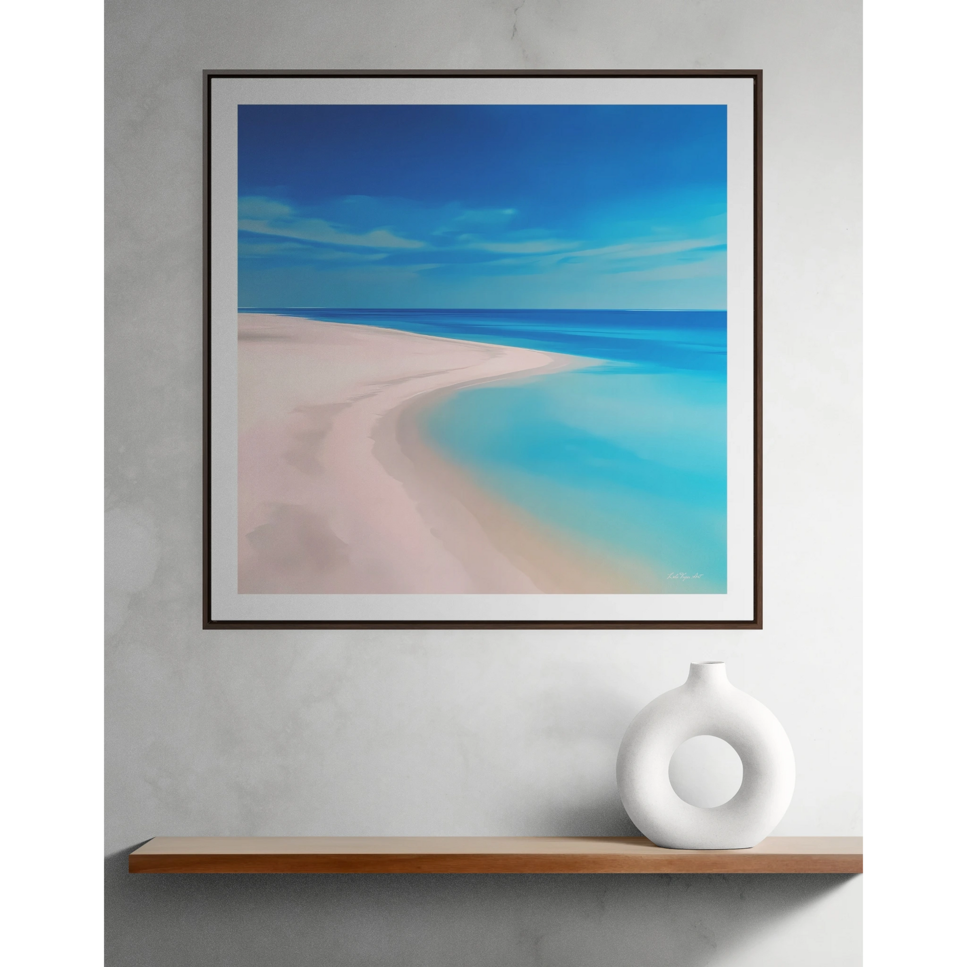 Square Frame Wall Art, Coastal Beach Decor, Gallery Canvas Wraps, Aerial Beach Scene, Serene Summer Beach Print, Ocean Wall Decor, Sandy - LOLA VEGAS ART