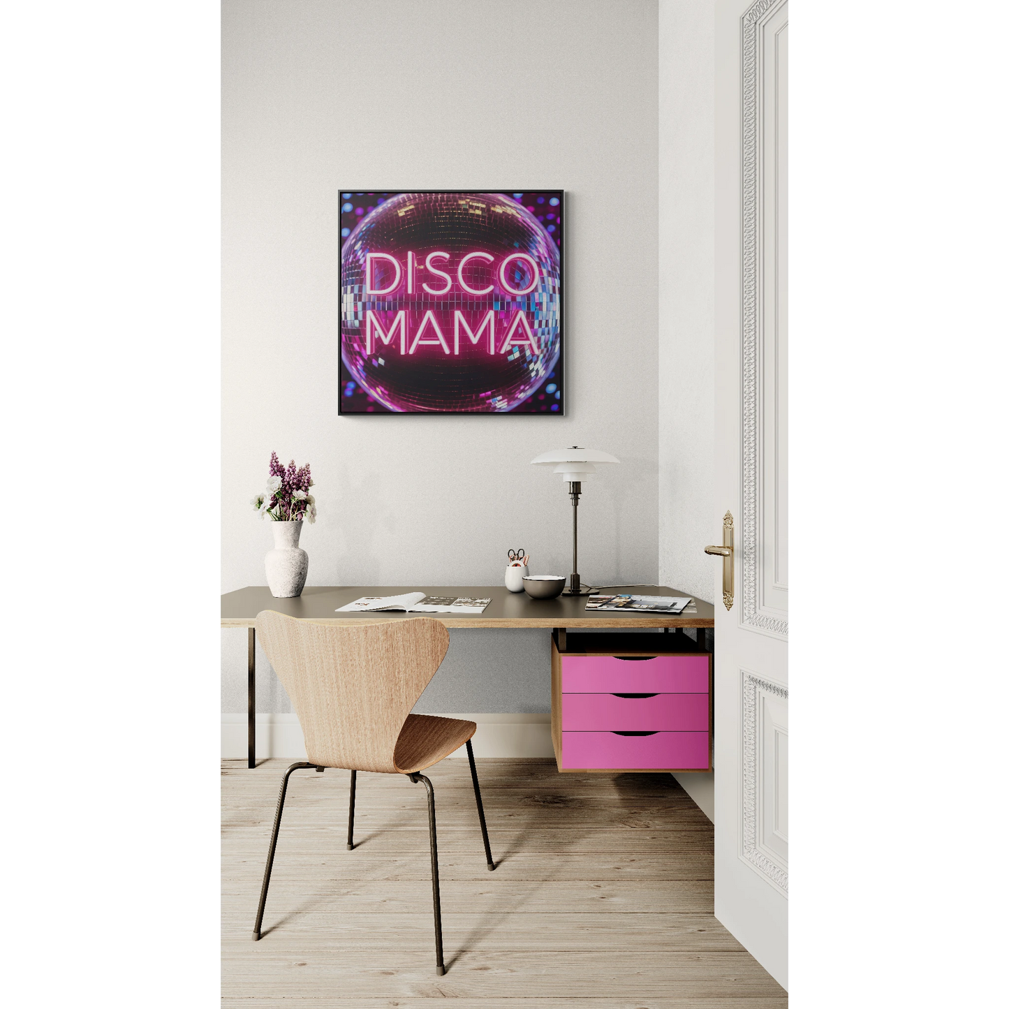 Disco Mama Pink Purple Square Frame Canvas Wall Art, Retro Funky Decor, Gallery Canvas Wraps, Disco Ball Typography Print, Disco Mama - LOLA VEGAS ART