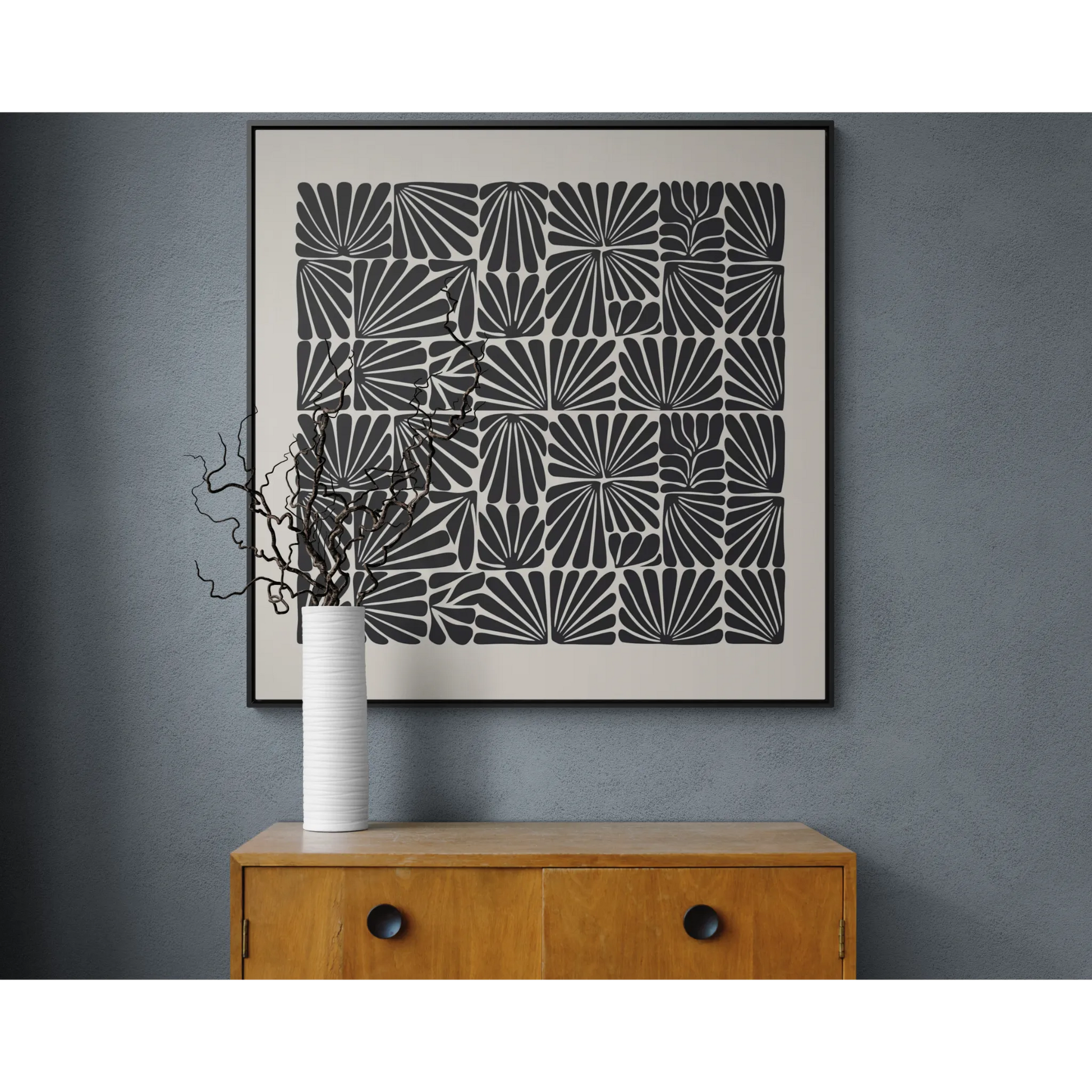 Floral Abstract Square Frame Canvas Wall Art, Matisse Style Retro Decor, Black and Off-White, Gallery Canvas Wraps, Abstract Floral Wall - LOLA VEGAS ART