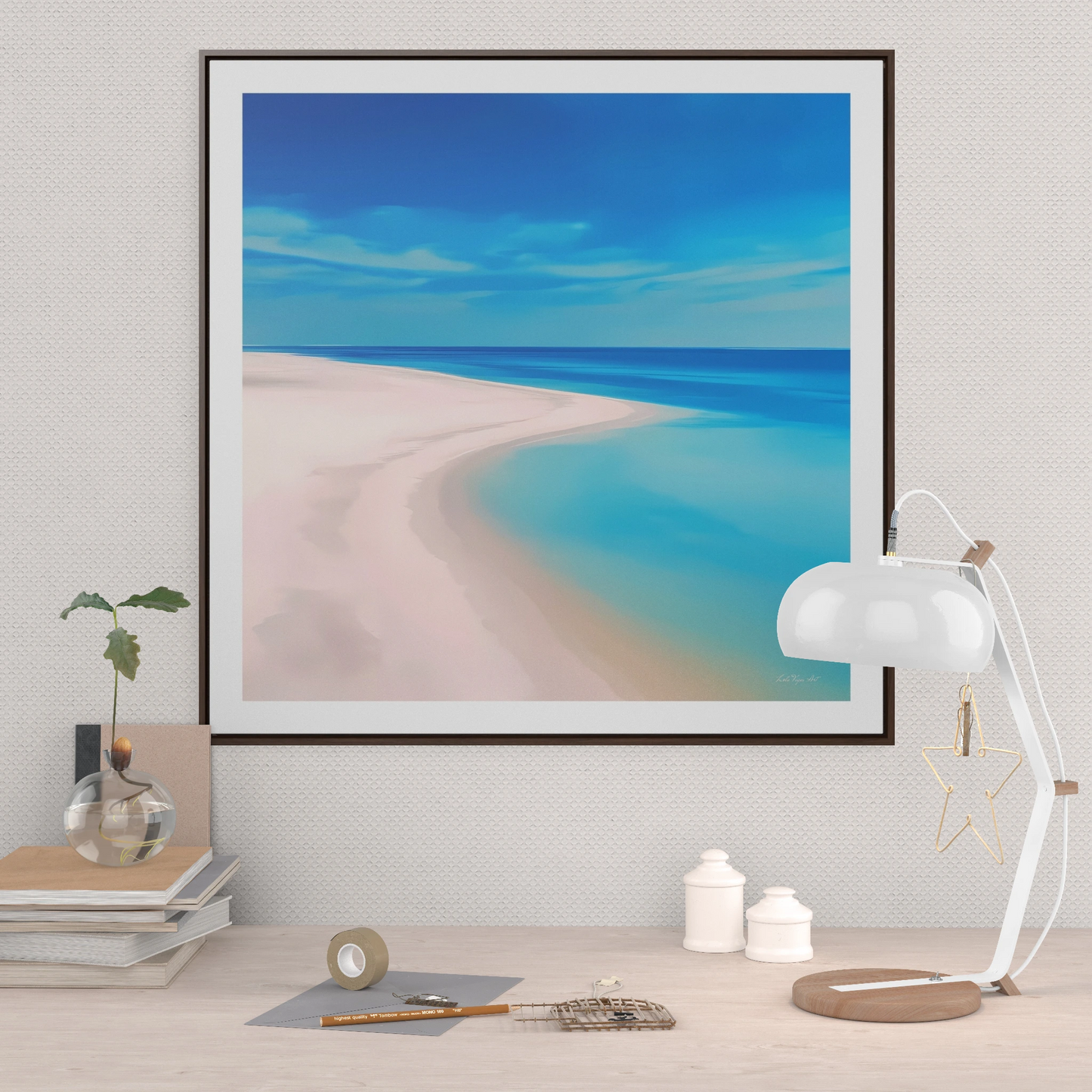 Square Frame Wall Art, Coastal Beach Decor, Gallery Canvas Wraps, Aerial Beach Scene, Serene Summer Beach Print, Ocean Wall Decor, Sandy - LOLA VEGAS ART