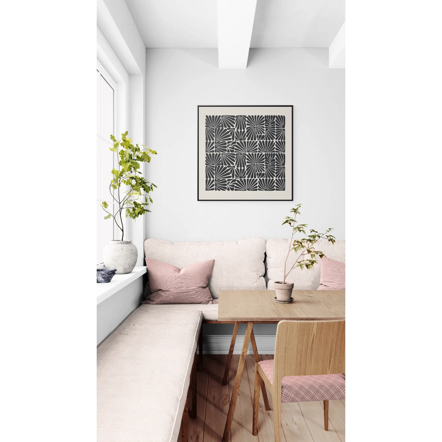 Floral Abstract Square Frame Canvas Wall Art, Matisse Style Retro Decor, Black and Off-White, Gallery Canvas Wraps, Abstract Floral Wall - LOLA VEGAS ART