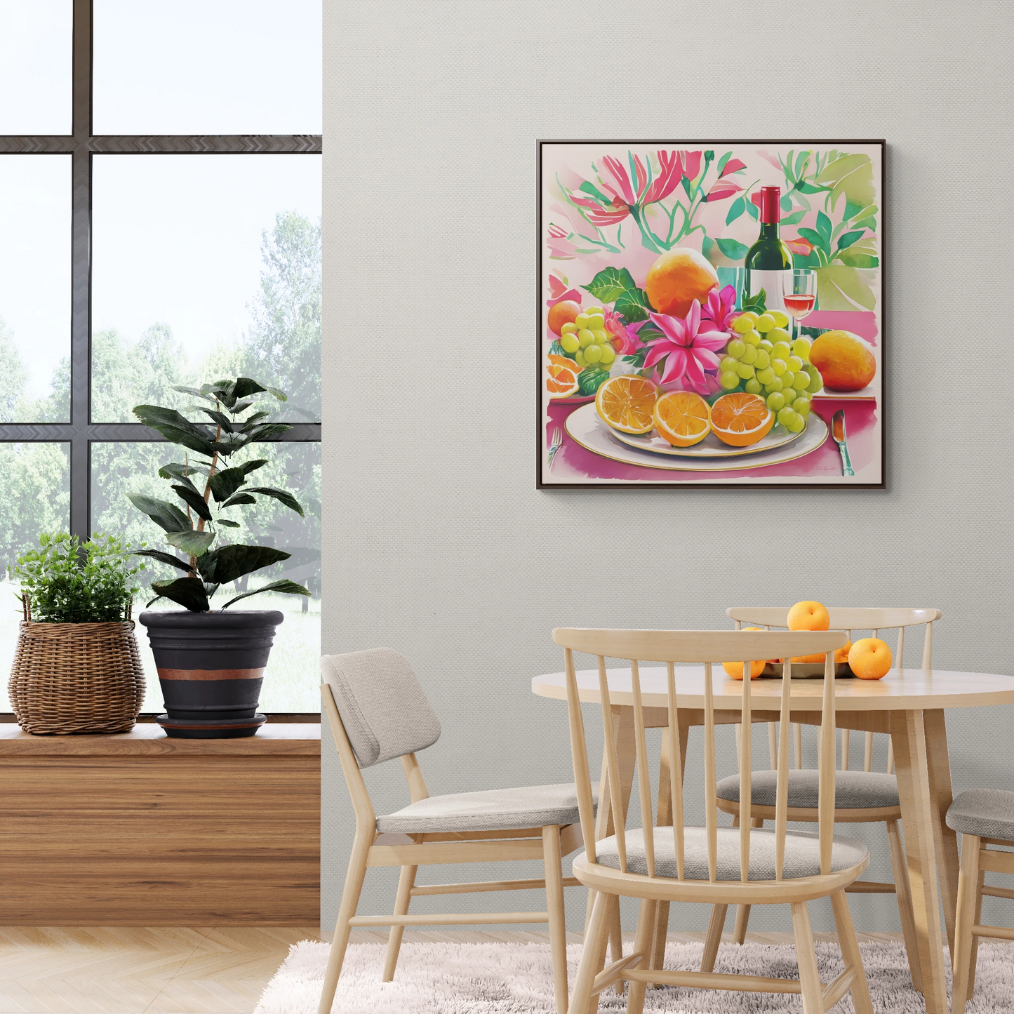 Feminine Square Wall Art, Gallery Canvas Wraps for Sunday Brunch, Pink Decor, Fruit Flowers Champagne, Gift for Her, Home Decor, Square - LOLA VEGAS ART