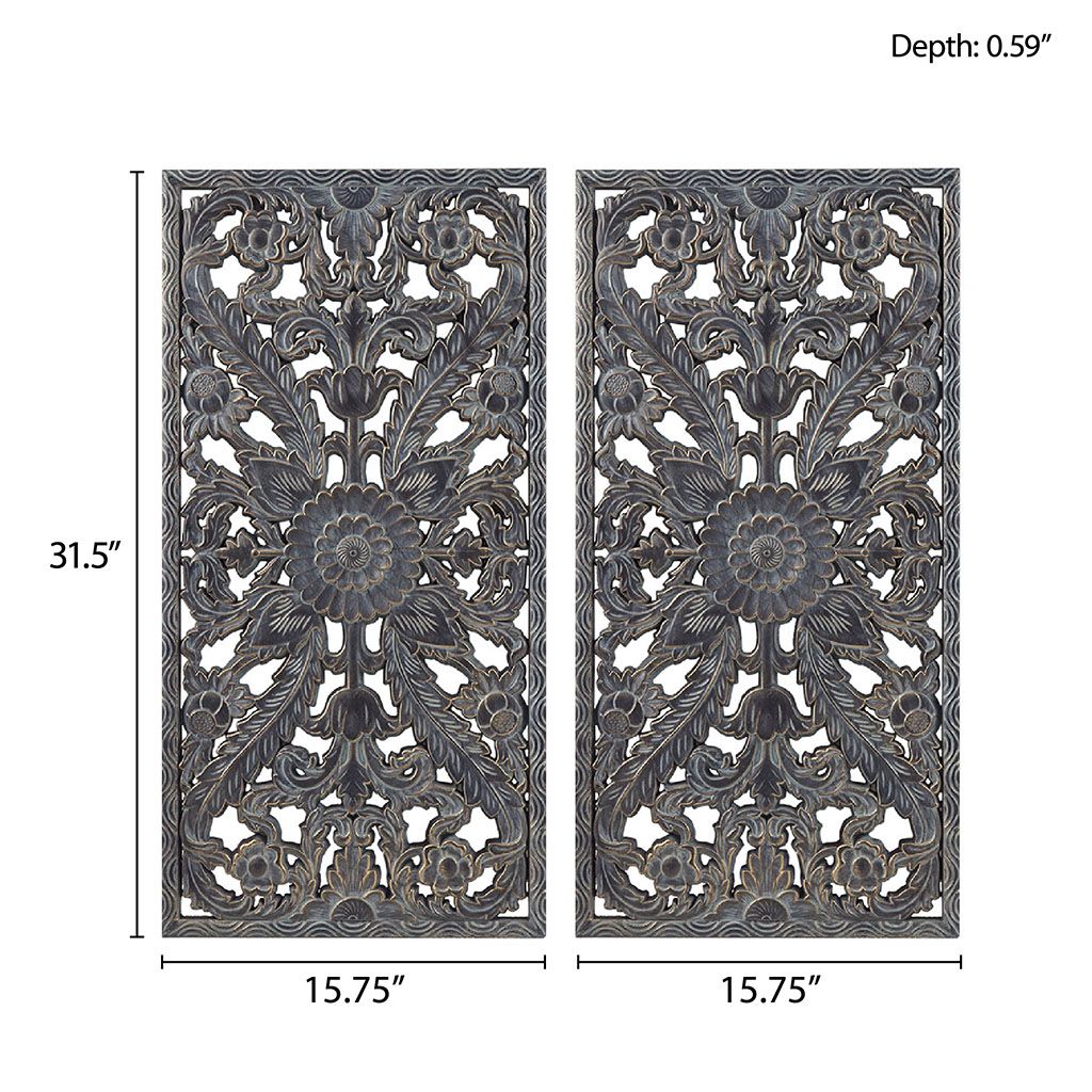 Distressed Carved Wood 2-piece Wall Decor Set - LOLA VEGAS ART