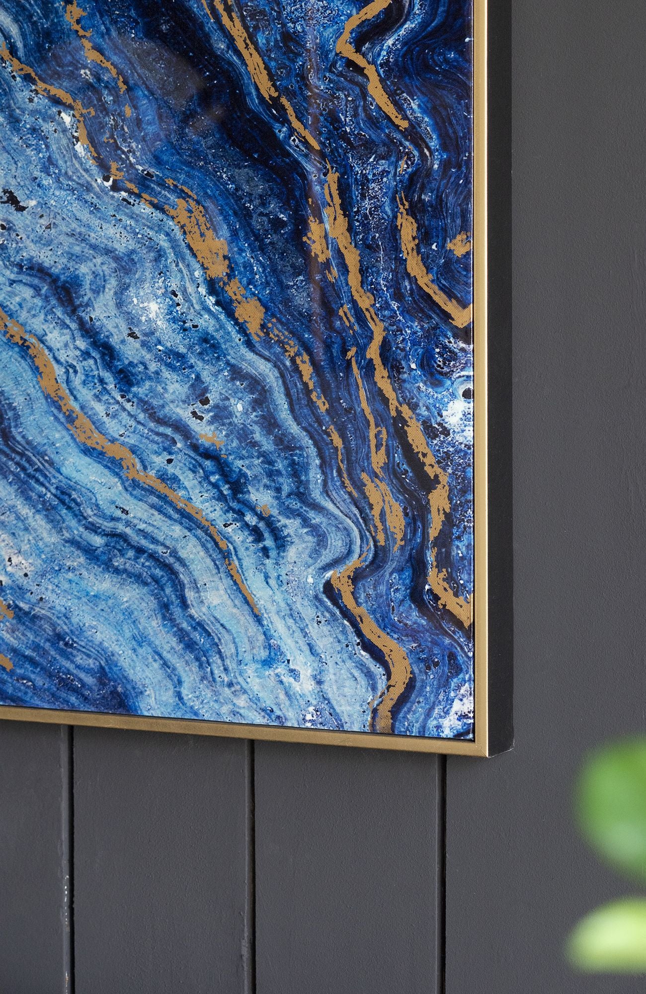 Set of 2 Blue and Gold Framed Art Panels, Unique Marbled Design, 30.5" x 40" - LOLA VEGAS ART