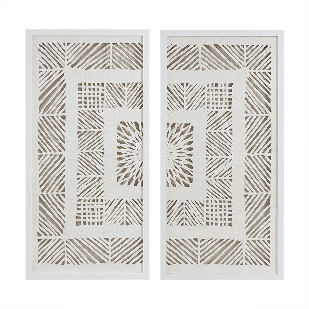 Framed Geometric Rice Paper Panel 2-piece Shadowbox Wall Decor Set - LOLA VEGAS ART