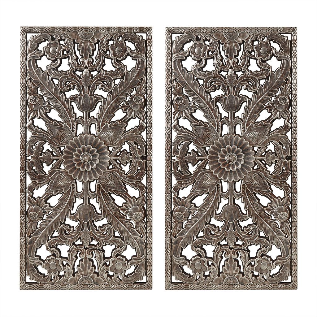 Distressed Carved Wood 2-piece Wall Decor Set - LOLA VEGAS ART