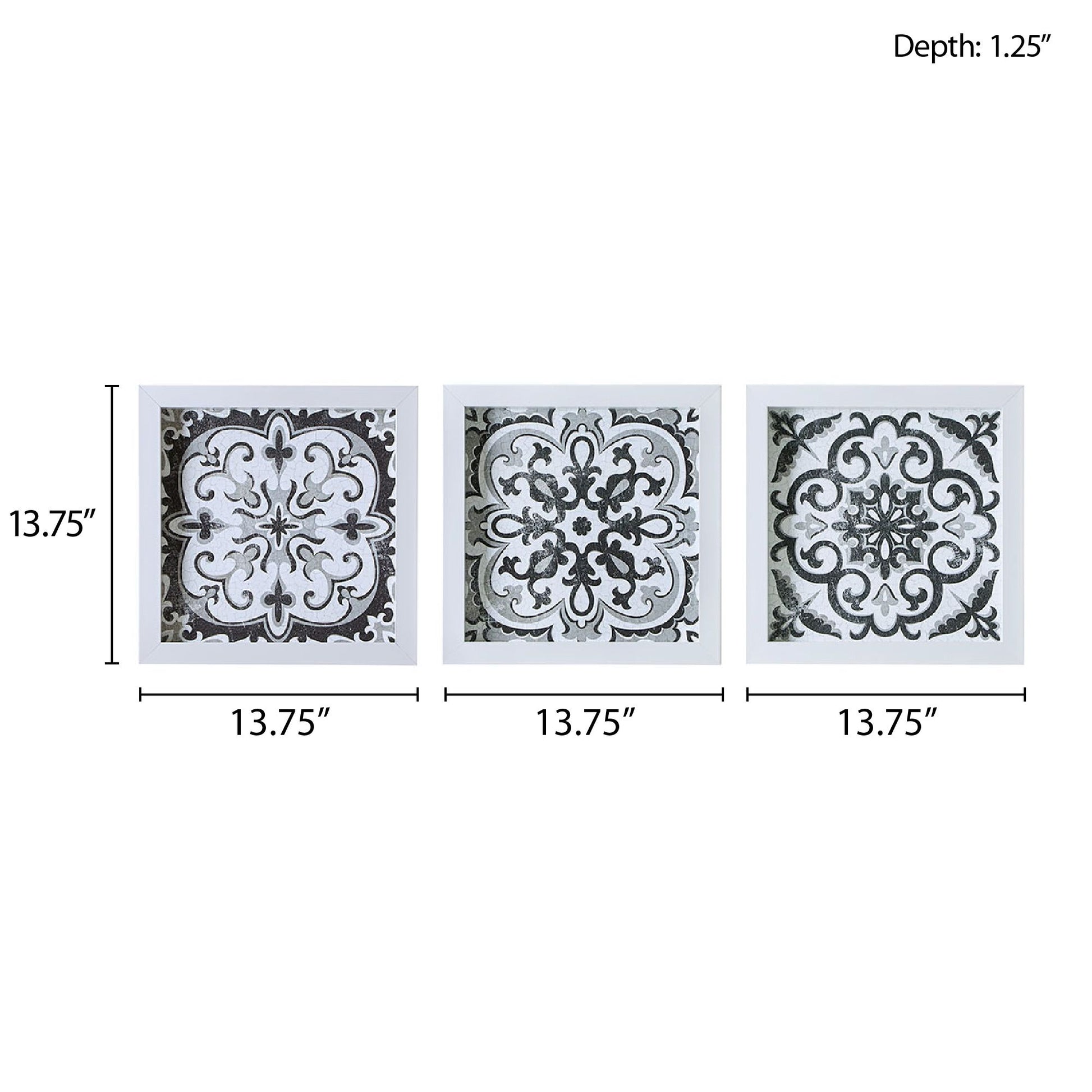 Distressed Black and White Medallion Tile 3-piece Wall Decor Set - LOLA VEGAS ART