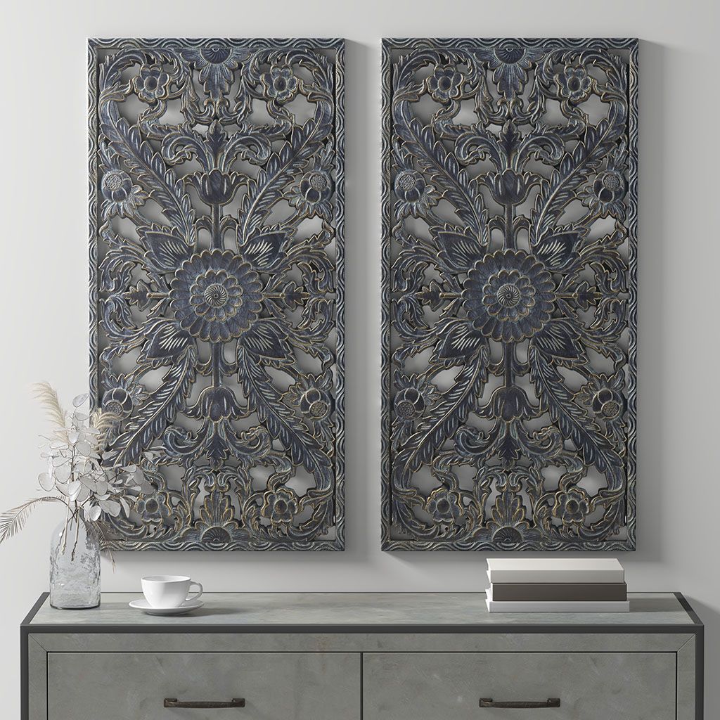 Distressed Carved Wood 2-piece Wall Decor Set - LOLA VEGAS ART