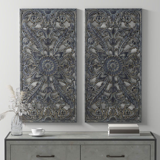 Distressed Carved Wood 2-piece Wall Decor Set - LOLA VEGAS ART
