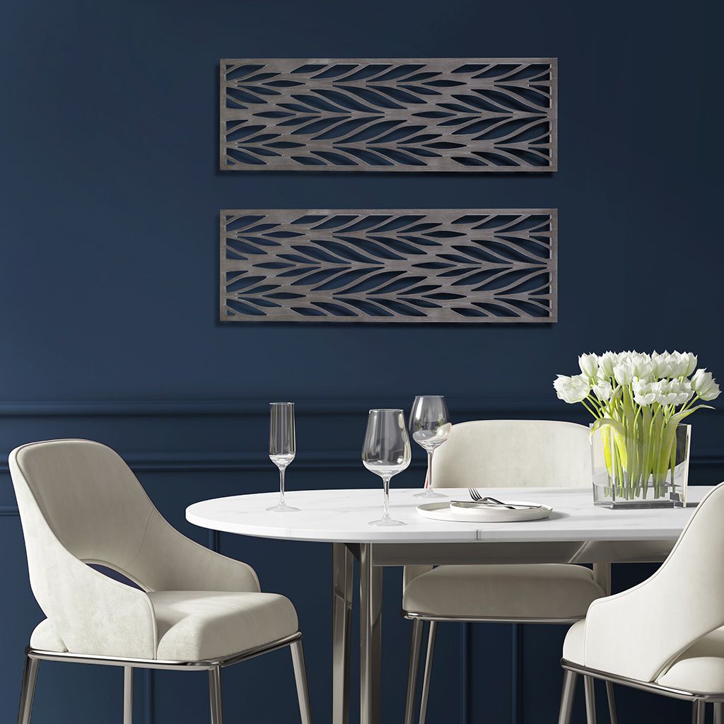 Grey Laser Cut Wood 2-piece Panel Wall Decor Set - LOLA VEGAS ART