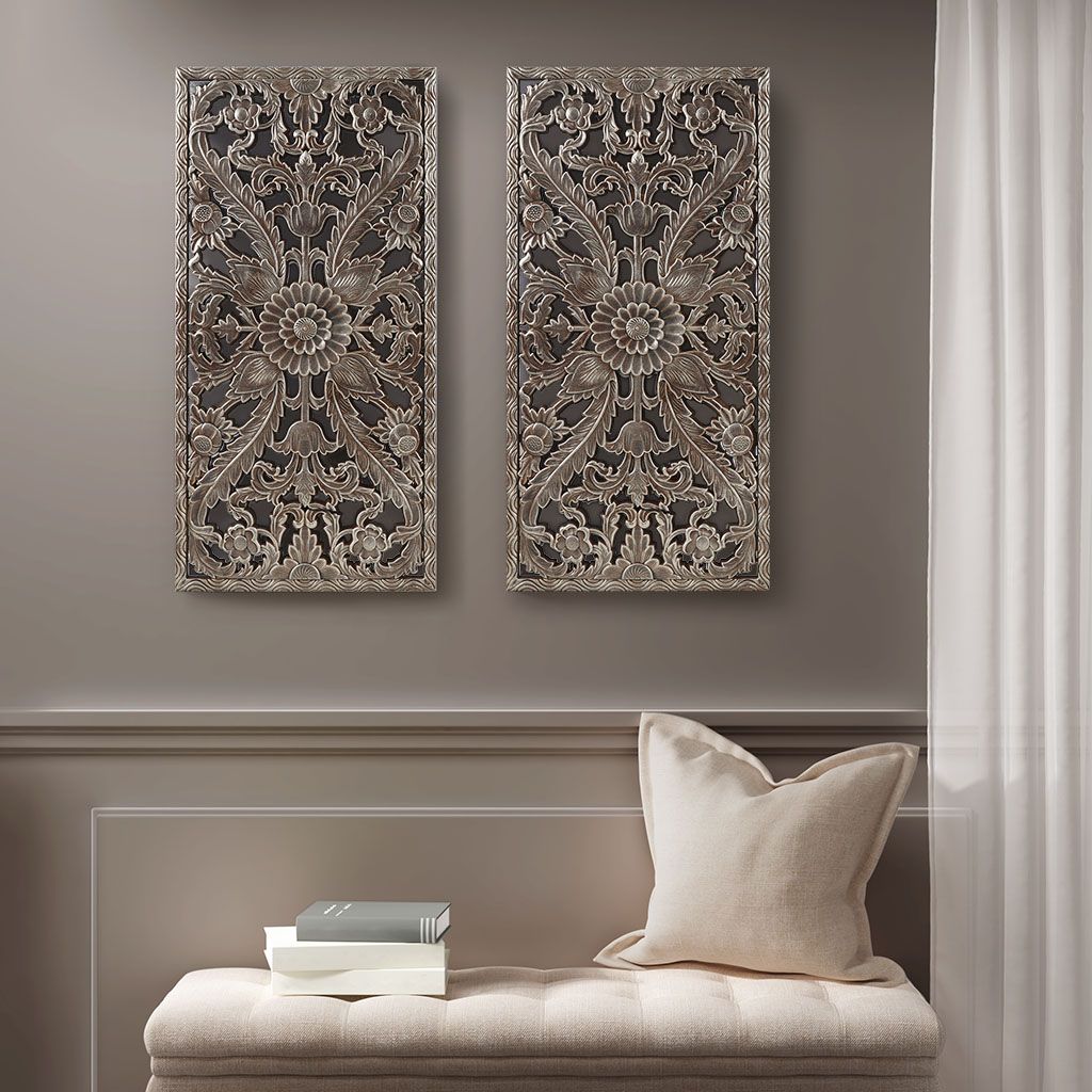 Distressed Carved Wood 2-piece Wall Decor Set - LOLA VEGAS ART