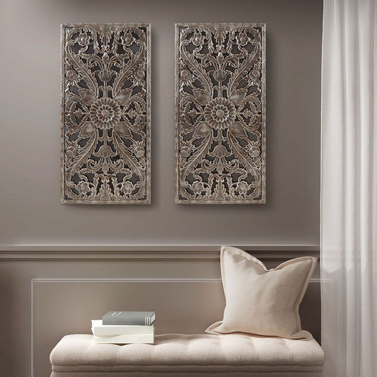 Distressed Carved Wood 2-piece Wall Decor Set - LOLA VEGAS ART