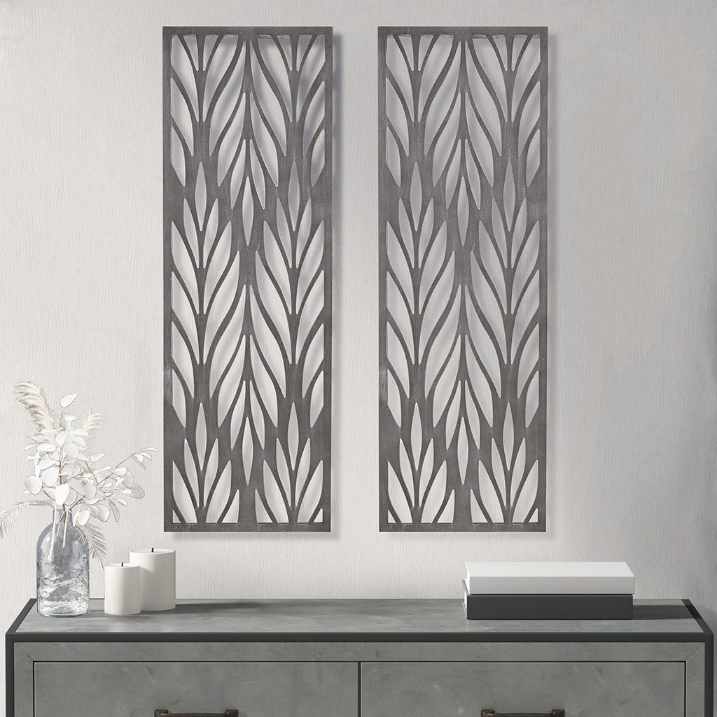 Grey Laser Cut Wood 2-piece Panel Wall Decor Set - LOLA VEGAS ART