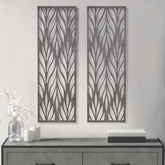 Grey Laser Cut Wood 2-piece Panel Wall Decor Set - LOLA VEGAS ART