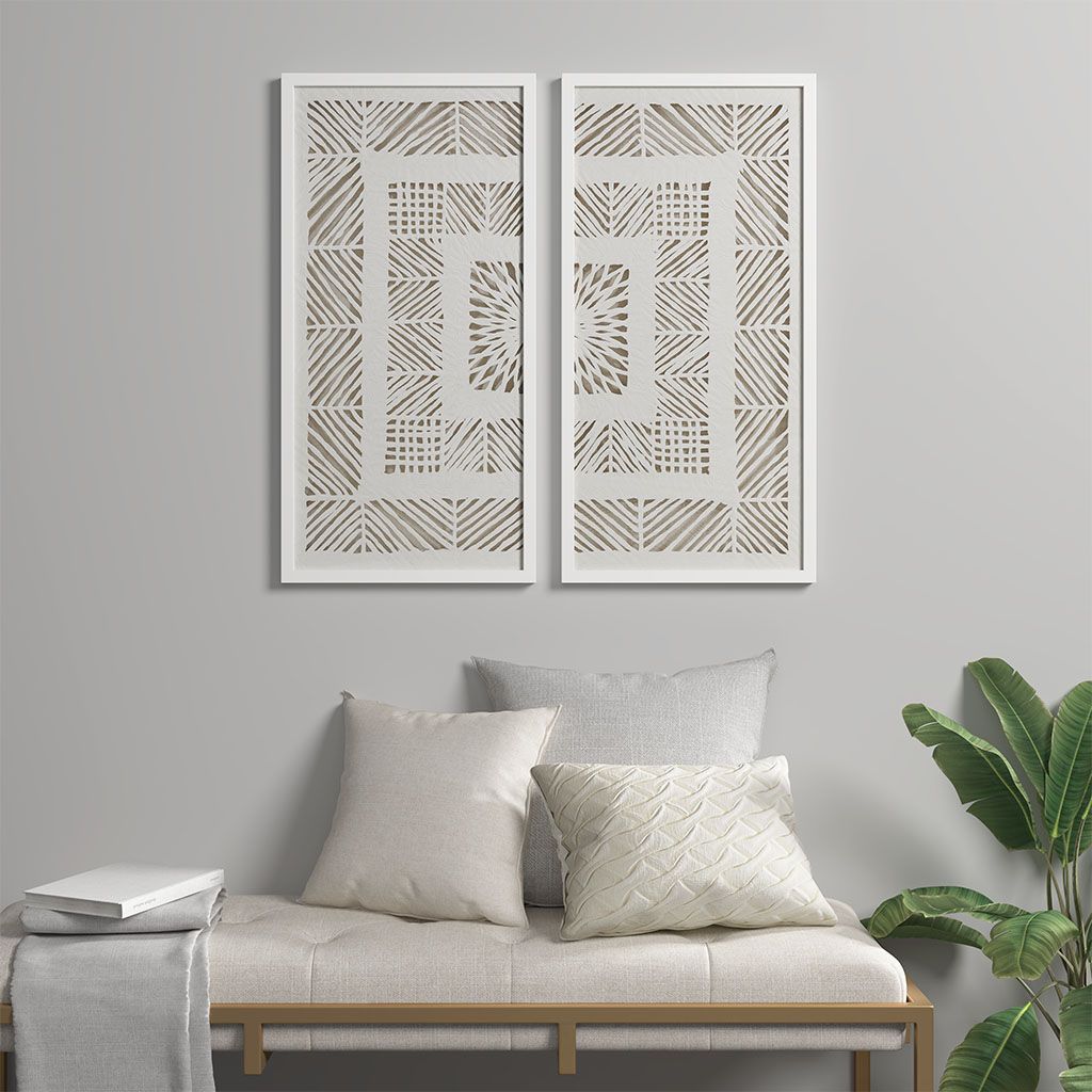 Framed Geometric Rice Paper Panel 2-piece Shadowbox Wall Decor Set - LOLA VEGAS ART