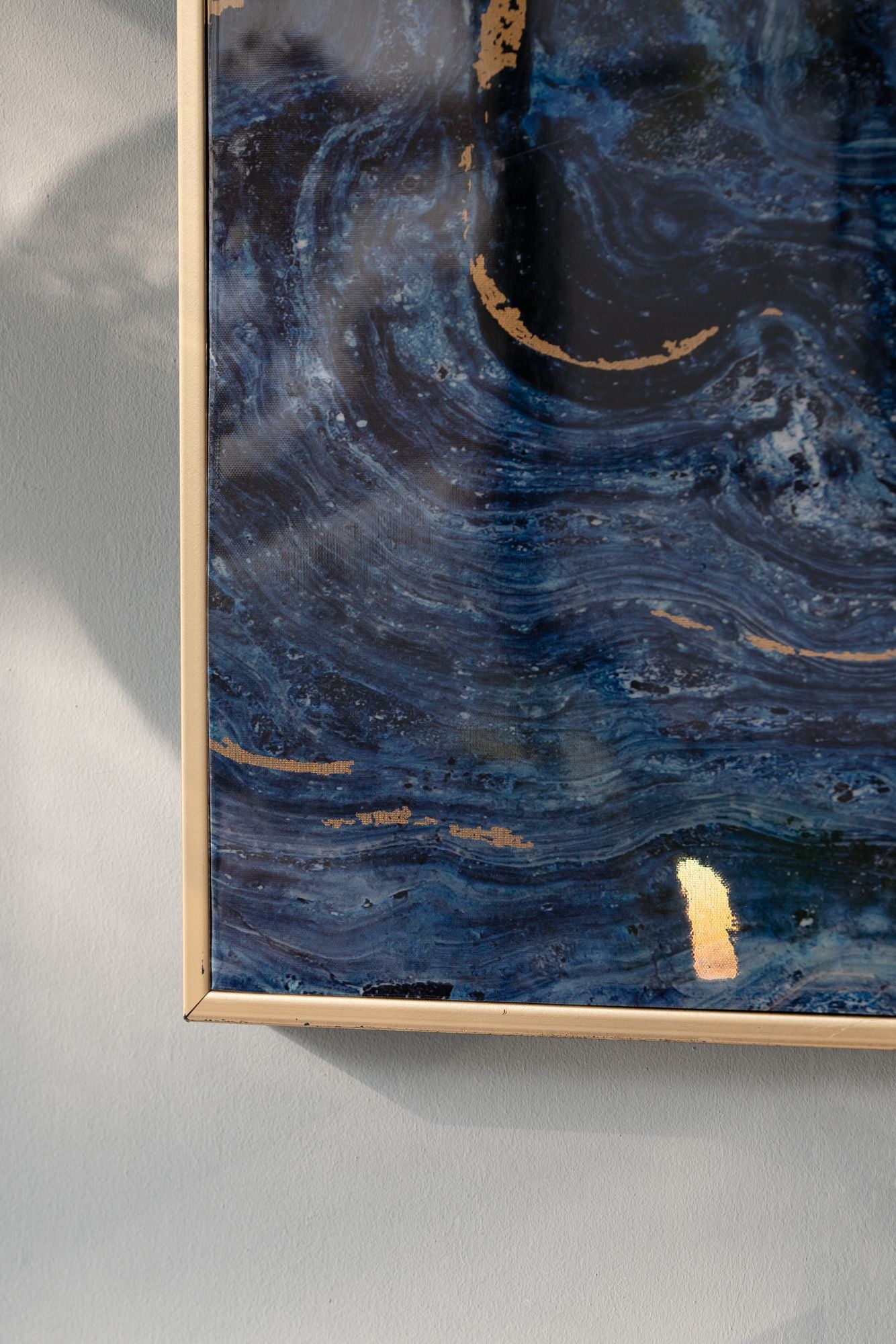 Set of 2 Blue and Gold Framed Art Panels, Unique Marbled Design, 30.5" x 40" - LOLA VEGAS ART