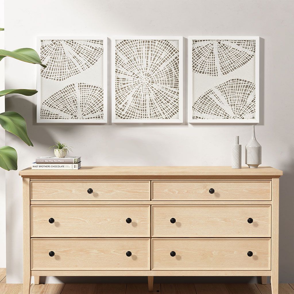 Framed Abstract Coastal Rice Paper 3-piece Shadowbox Wall Decor Set - LOLA VEGAS ART