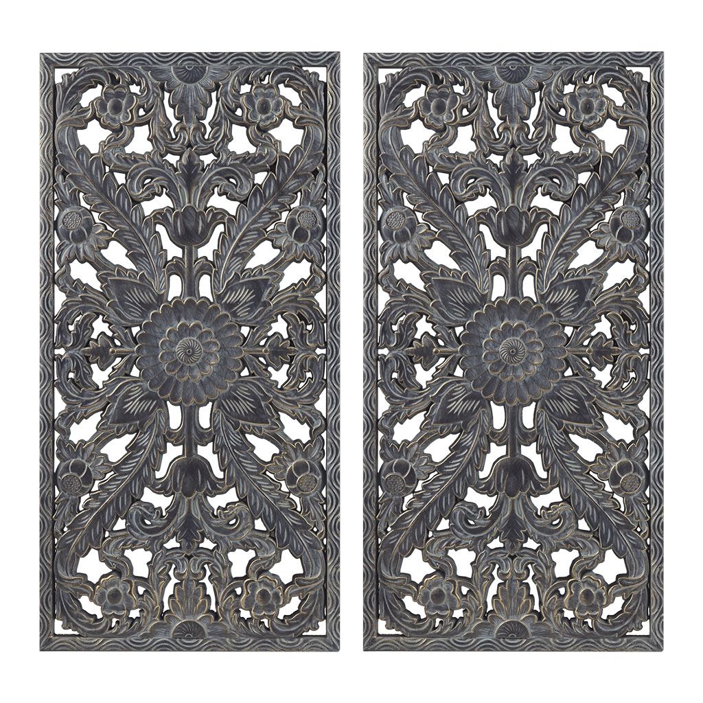 Distressed Carved Wood 2-piece Wall Decor Set - LOLA VEGAS ART