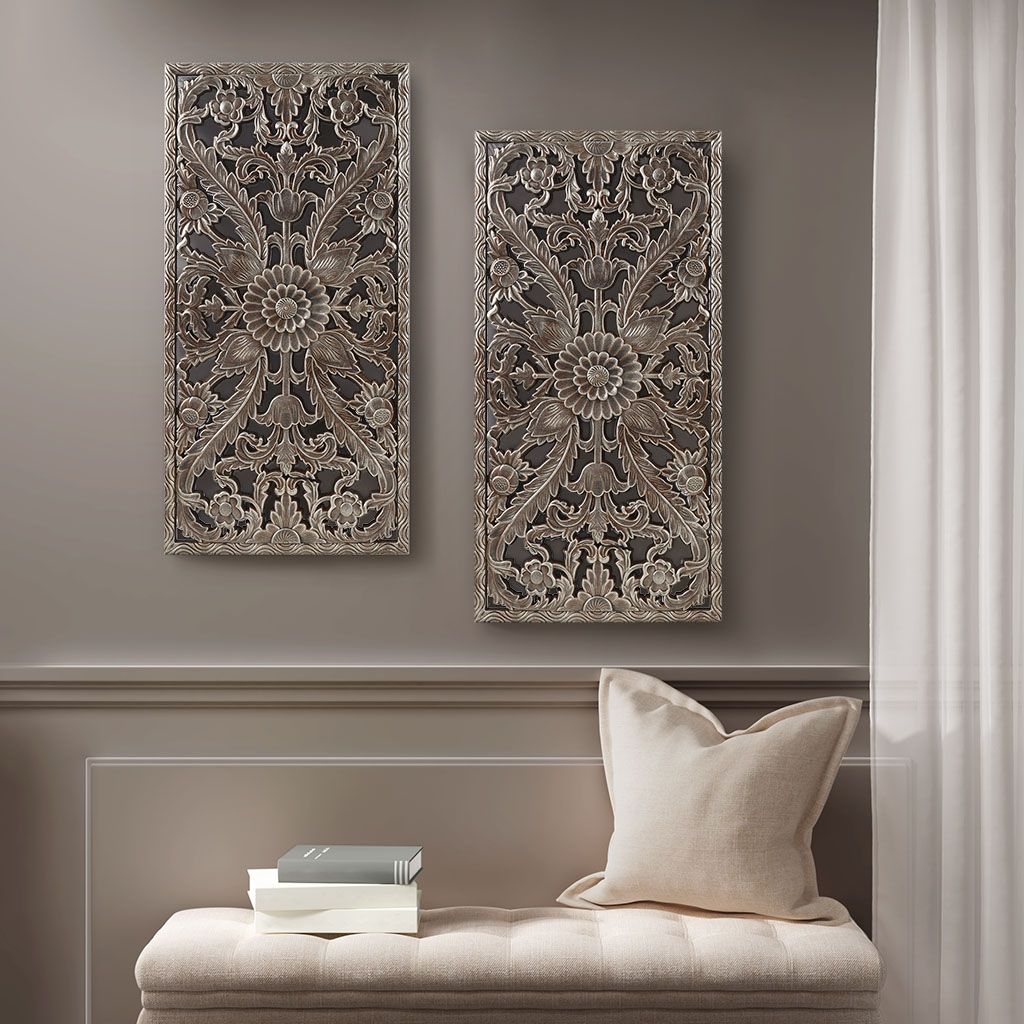 Distressed Carved Wood 2-piece Wall Decor Set - LOLA VEGAS ART