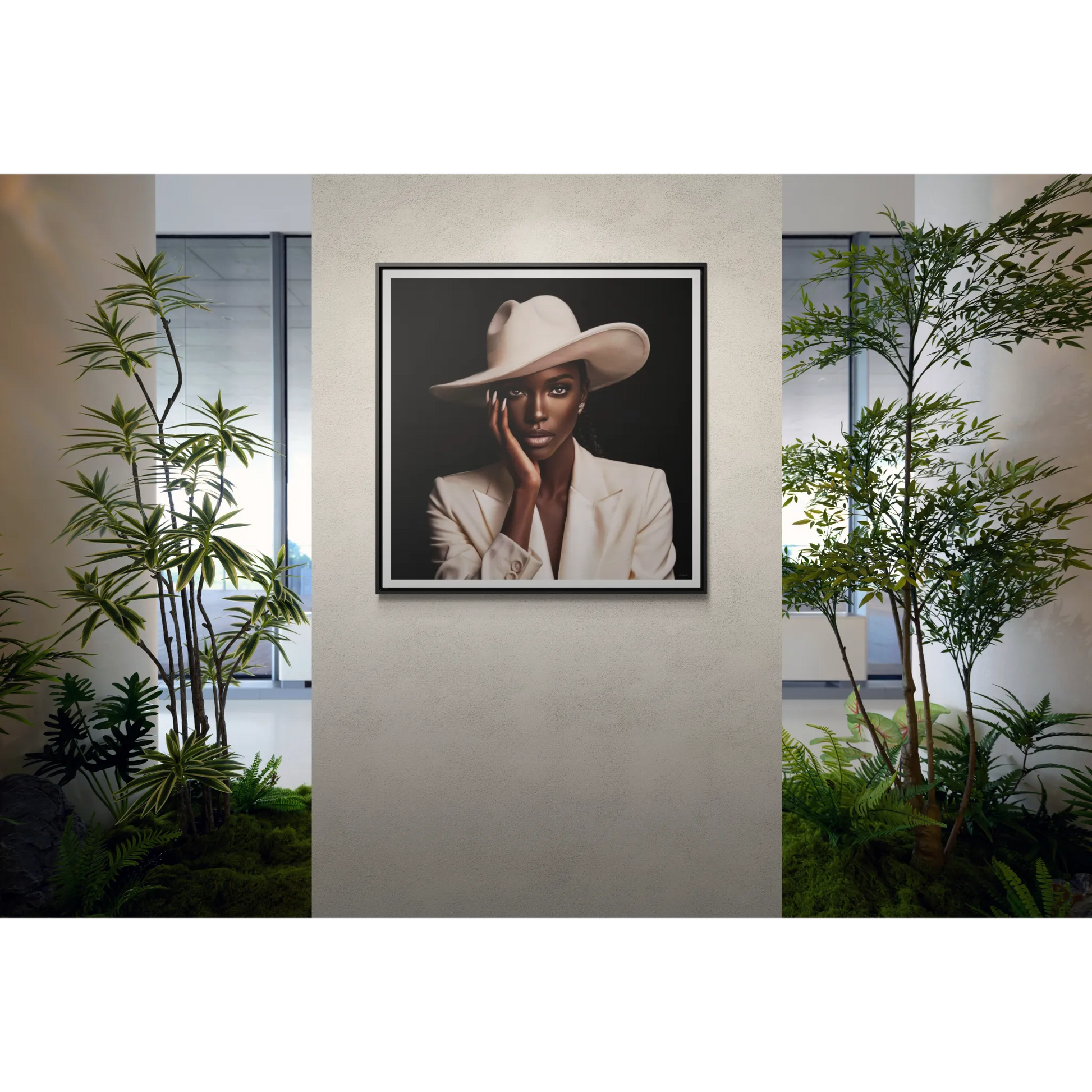 Canvas Wall Art - African Woman in White Hat Square Frame, Black Girl Magic Decor - LOLA VEGAS ART