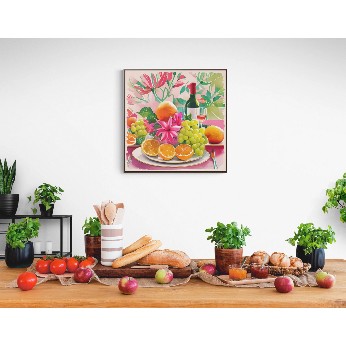 Feminine Square Wall Art, Gallery Canvas Wraps for Sunday Brunch, Pink Decor, Fruit Flowers Champagne, Gift for Her, Home Decor, Square - LOLA VEGAS ART