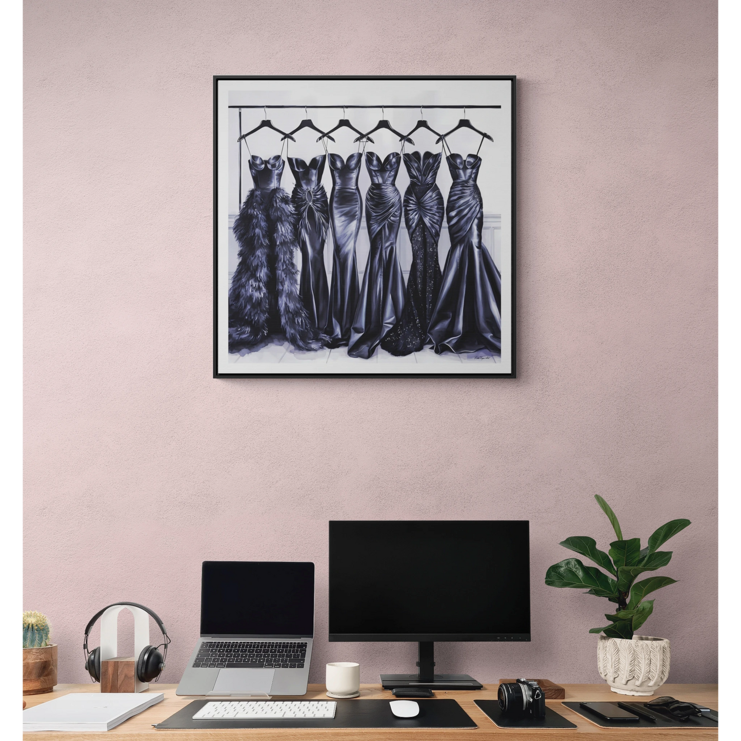 Fashion Wall Art Square Frame, Black Evening Gowns Canvas, Hollywood Regency Glam Home Decor, Gallery Canvas Wraps, Square Frame, Square - LOLA VEGAS ART